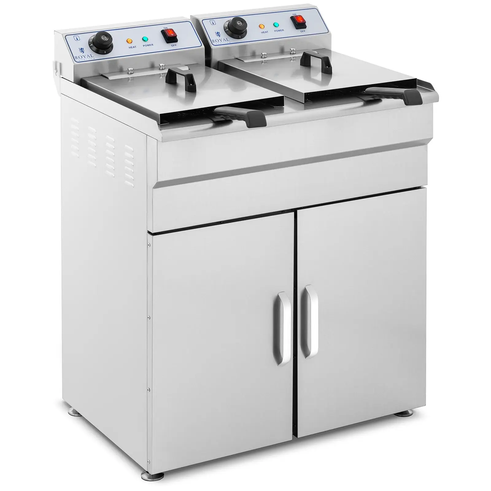 Friteuse électrique sur armoire - 2 x 16 l - 12 000 W - 400 V - Robinet de vidange - Royal Catering