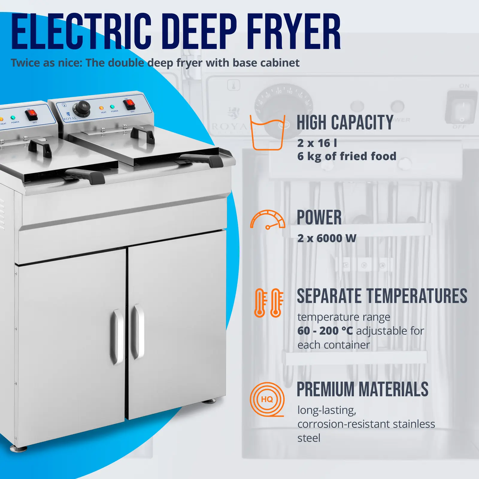 Elektrická fritéza - 2 x 16 l - 400 V - skříň (Výpustný kohout: Ano)