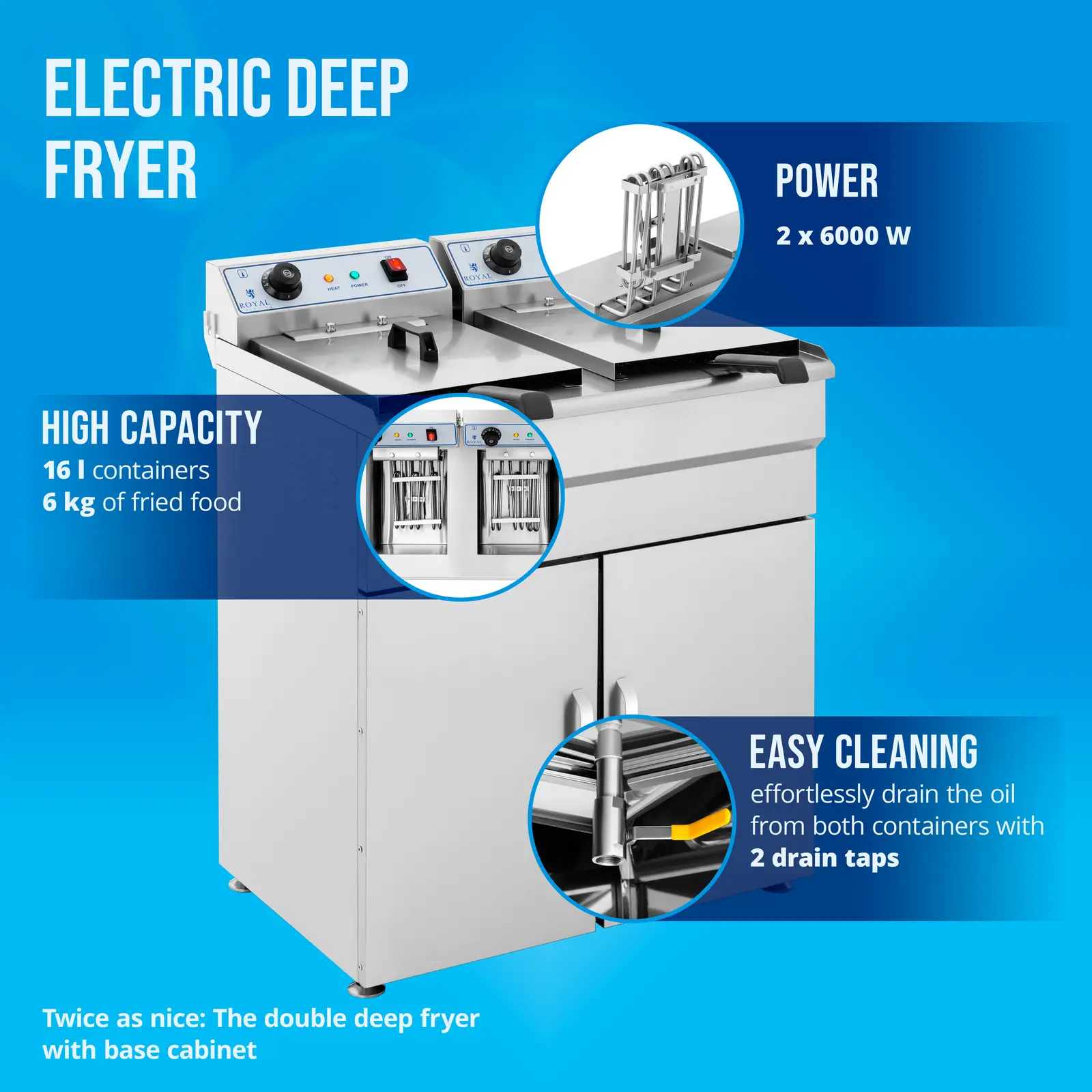 Elektrická fritéza - 2 x 16 l - 400 V - skříň (Barva: Stříbrná)