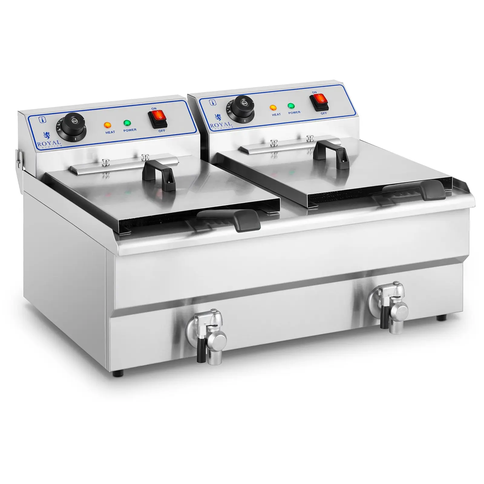Elektrická dvojitá fritéza - 2 x 16 l - 13 000 W - 400 V - vypouštěcí kohout - Royal Catering
