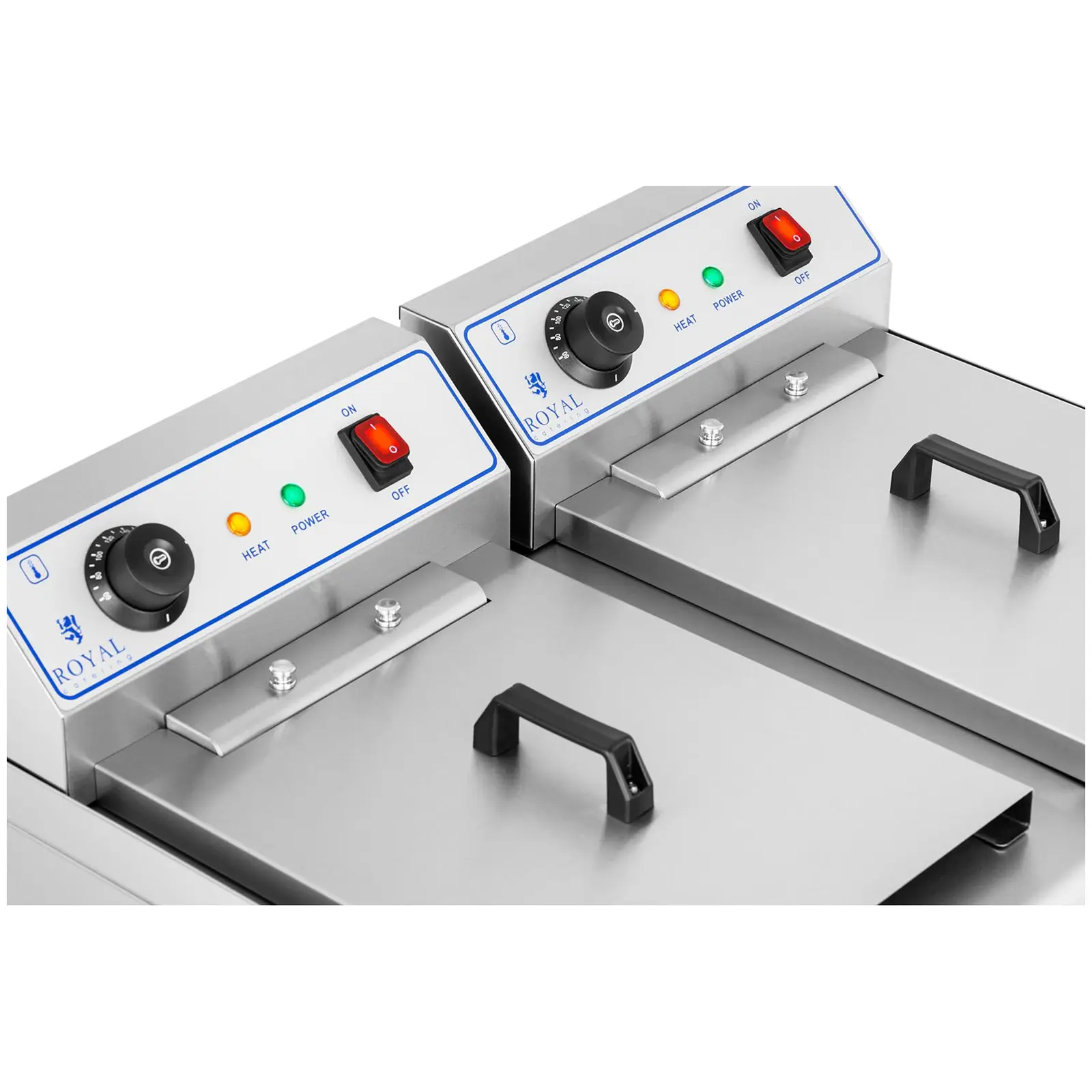 Elektrická dvojitá fritéza - 2 x 16 l - 13 000 W - 400 V - vypouštěcí kohout - Royal Catering (Se skříní: Ne)