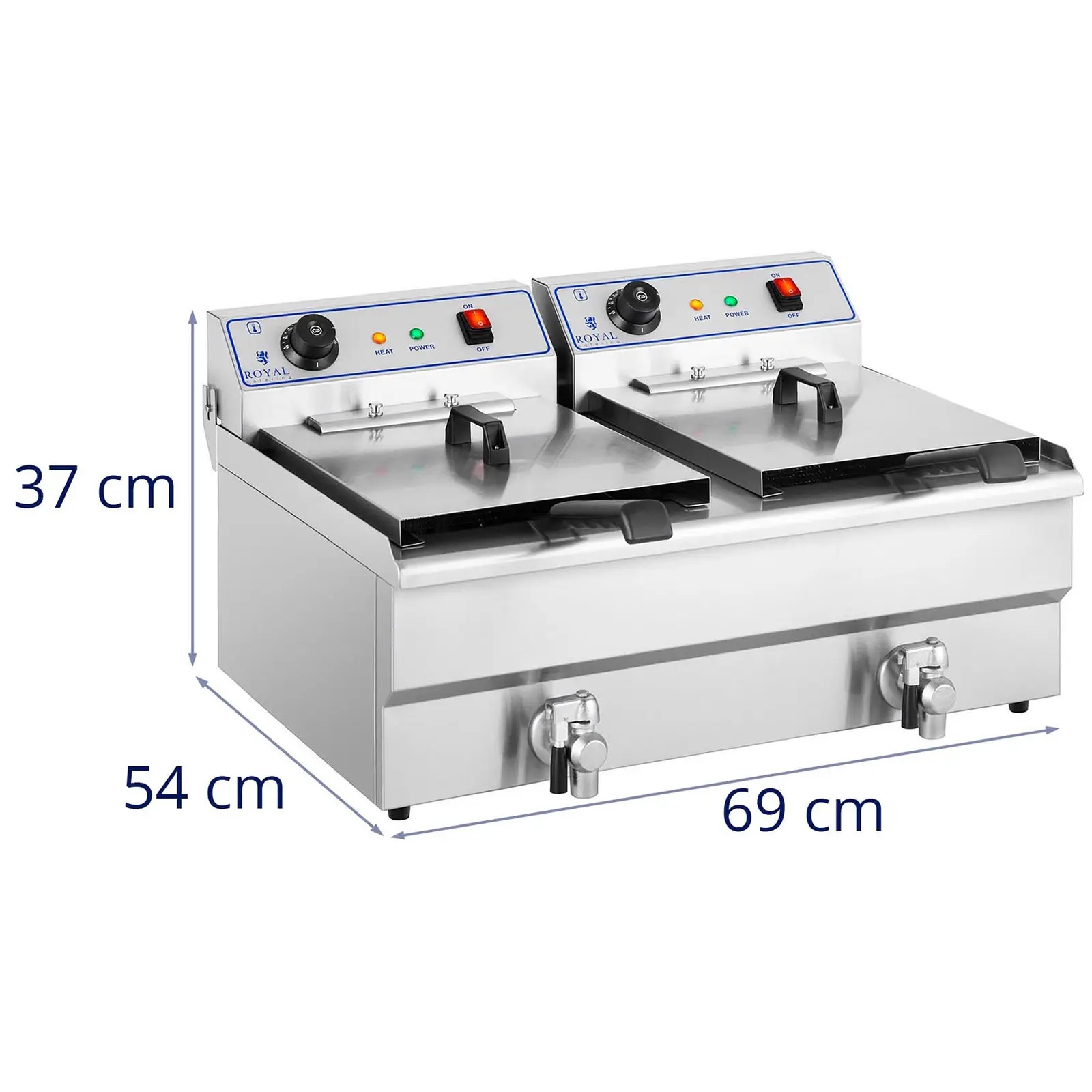 Elektrická dvojitá fritéza - 2 x 16 l - 13 000 W - 400 V - vypouštěcí kohout - Royal Catering (Tepelná ochrana: Ano)