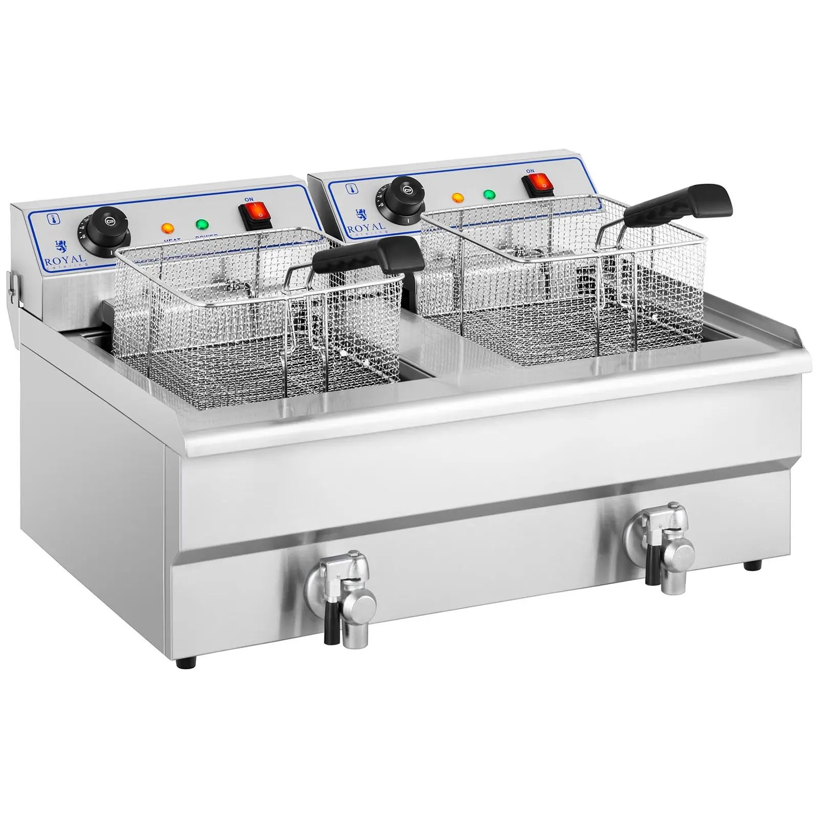 Elektrická dvojitá fritéza - 2 x 16 l - 13 000 W - 400 V - vypouštěcí kohout - Royal Catering (Celkový objem: 32 l)