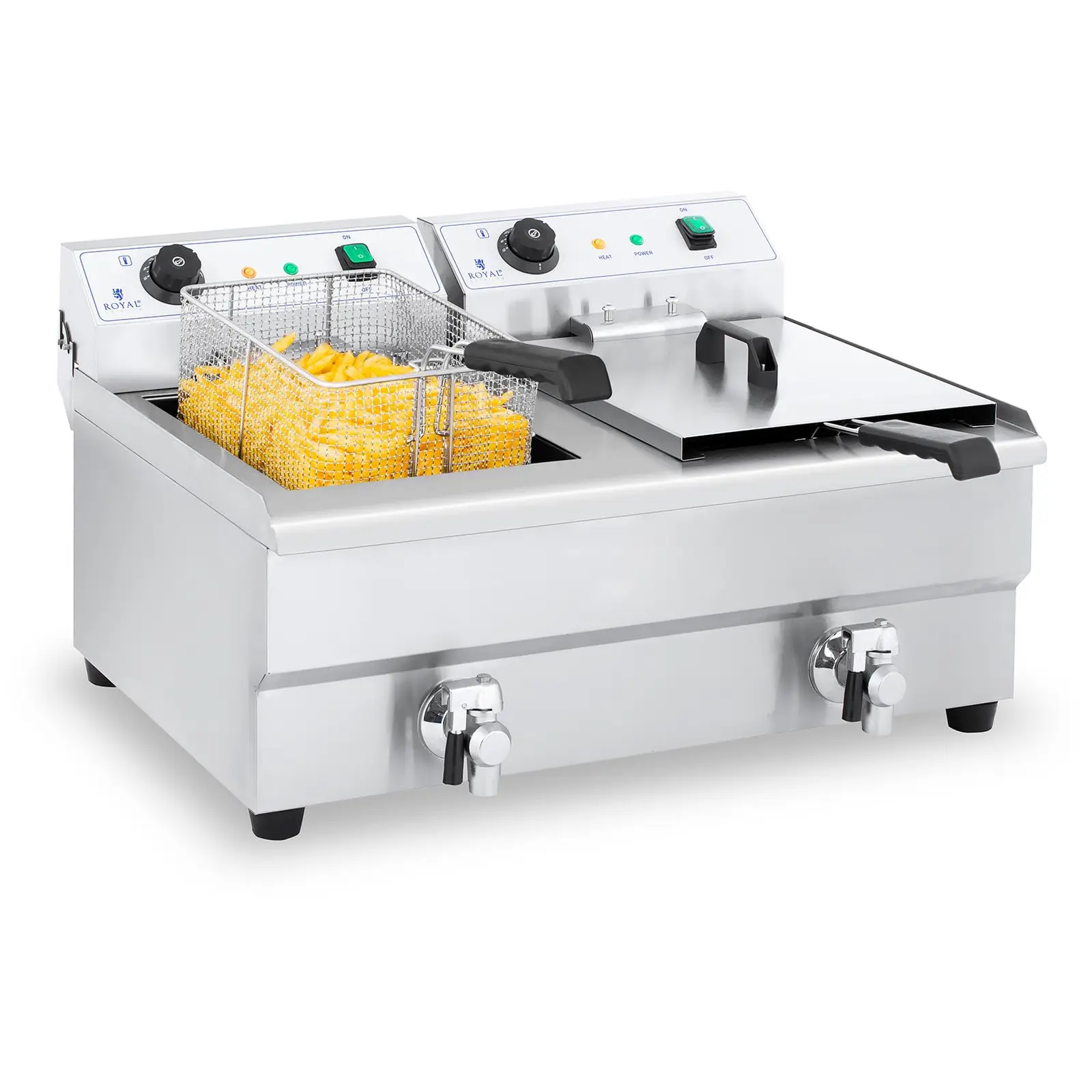 Friteuse double bac -  2 x 16 l - 6400 W - Robinet de vidange - Royal Catering - Image du produit