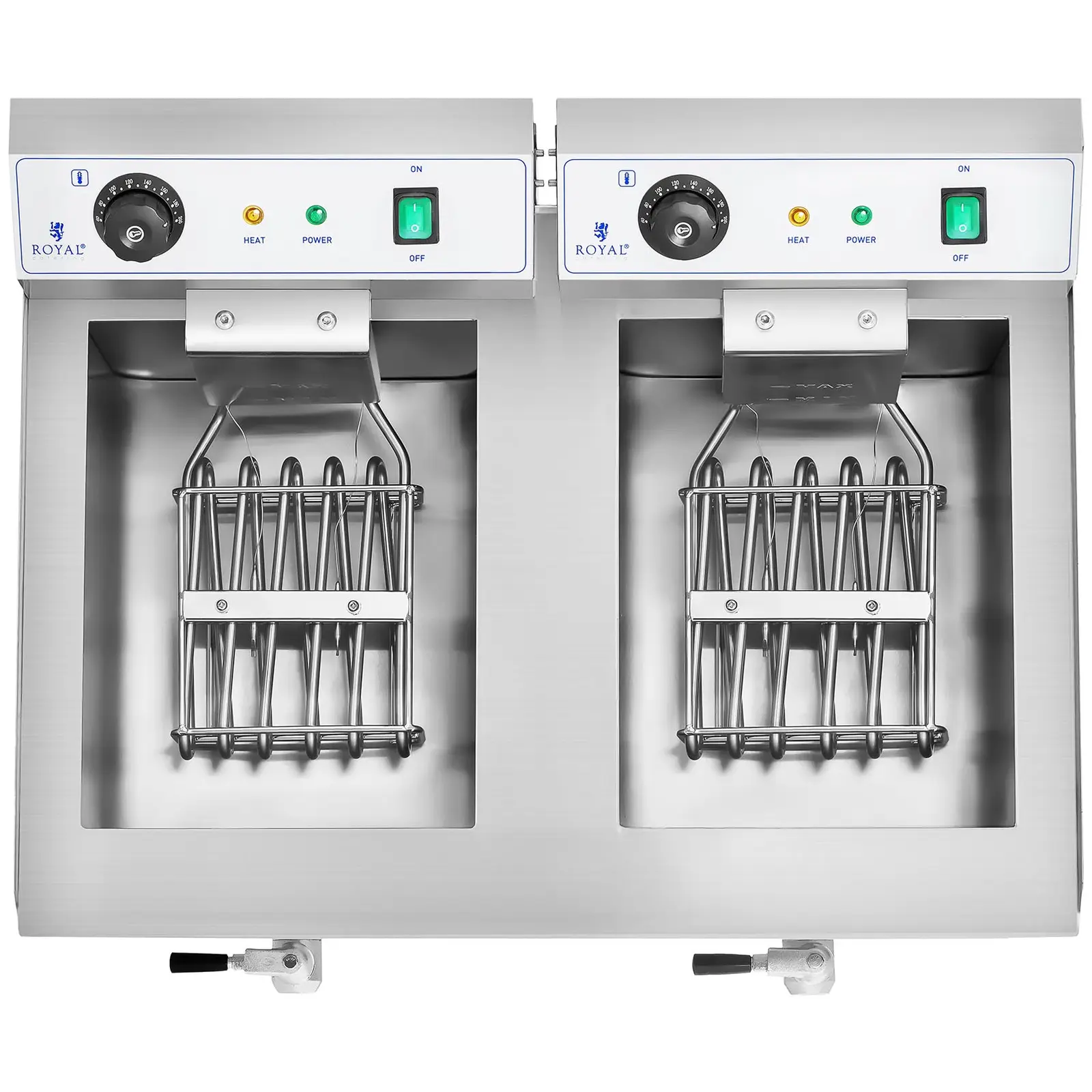 Friteuse double bac -  2 x 16 l - 6400 W - Robinet de vidange - Royal Catering (Minuterie: Non)