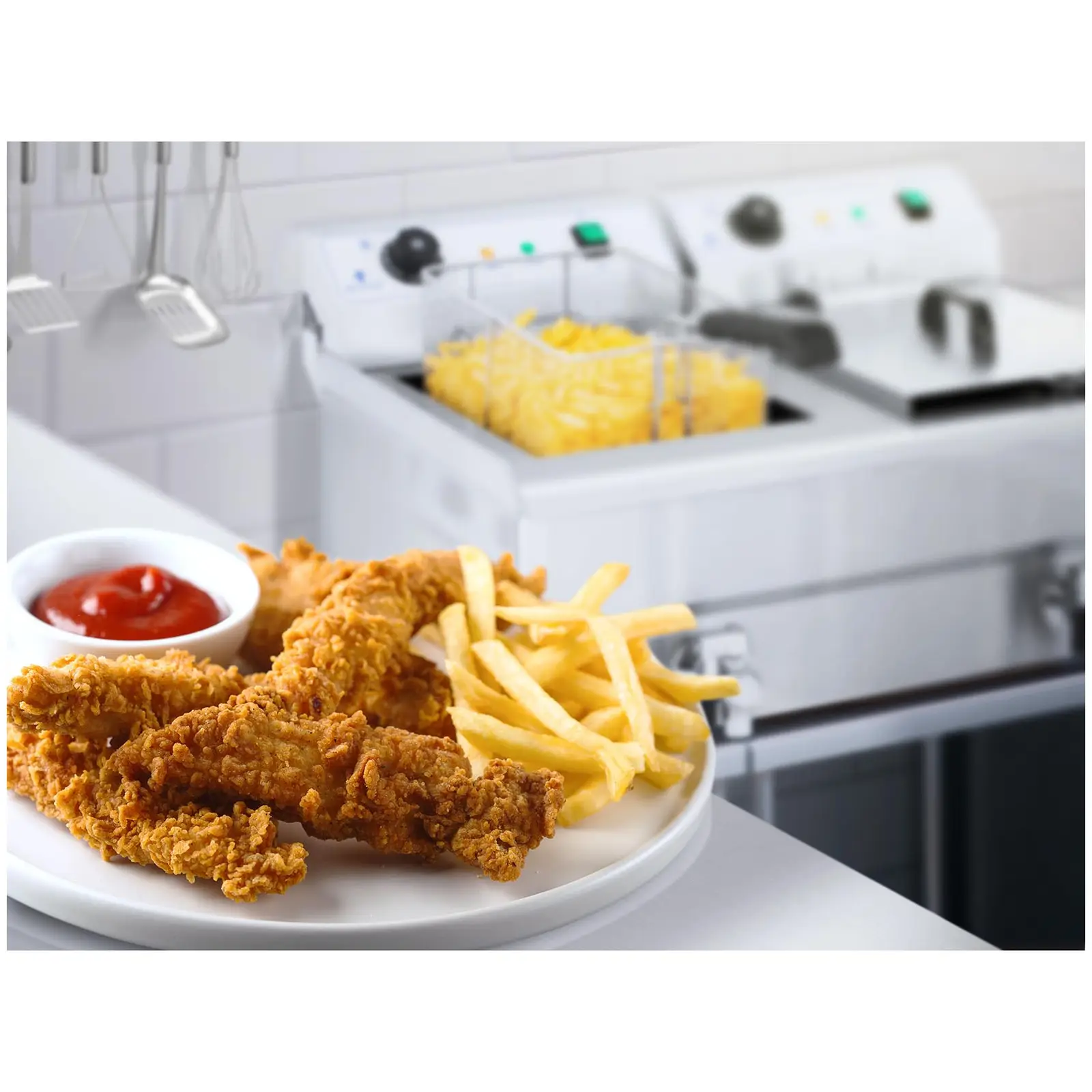 Friteuse double bac -  2 x 16 l - 6400 W - Robinet de vidange - Royal Catering (Robinet(s) de vidange: Oui)