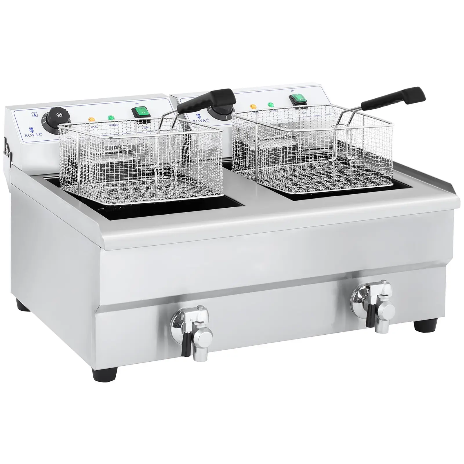 Friteuse double bac -  2 x 16 l - 6400 W - Robinet de vidange - Royal Catering (Avec armoire: Non)
