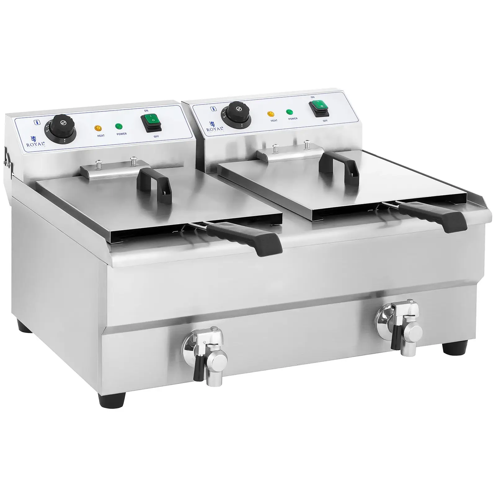 Friteuse double bac -  2 x 16 l - 6400 W - Robinet de vidange - Royal Catering (Protection thermique: Oui)