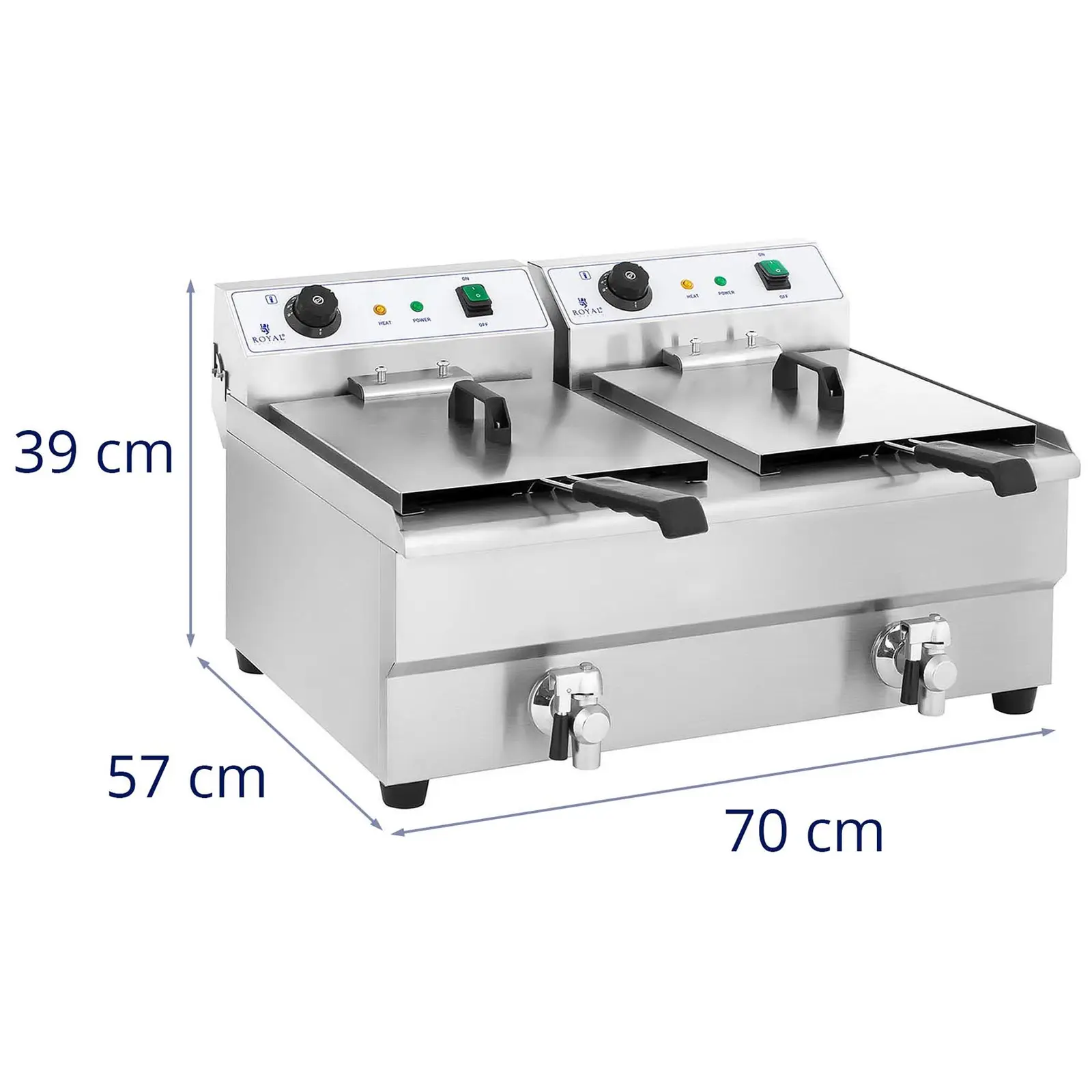 Friteuse double bac -  2 x 16 l - 6400 W - Robinet de vidange - Royal Catering (Capacité totale: 32 l)