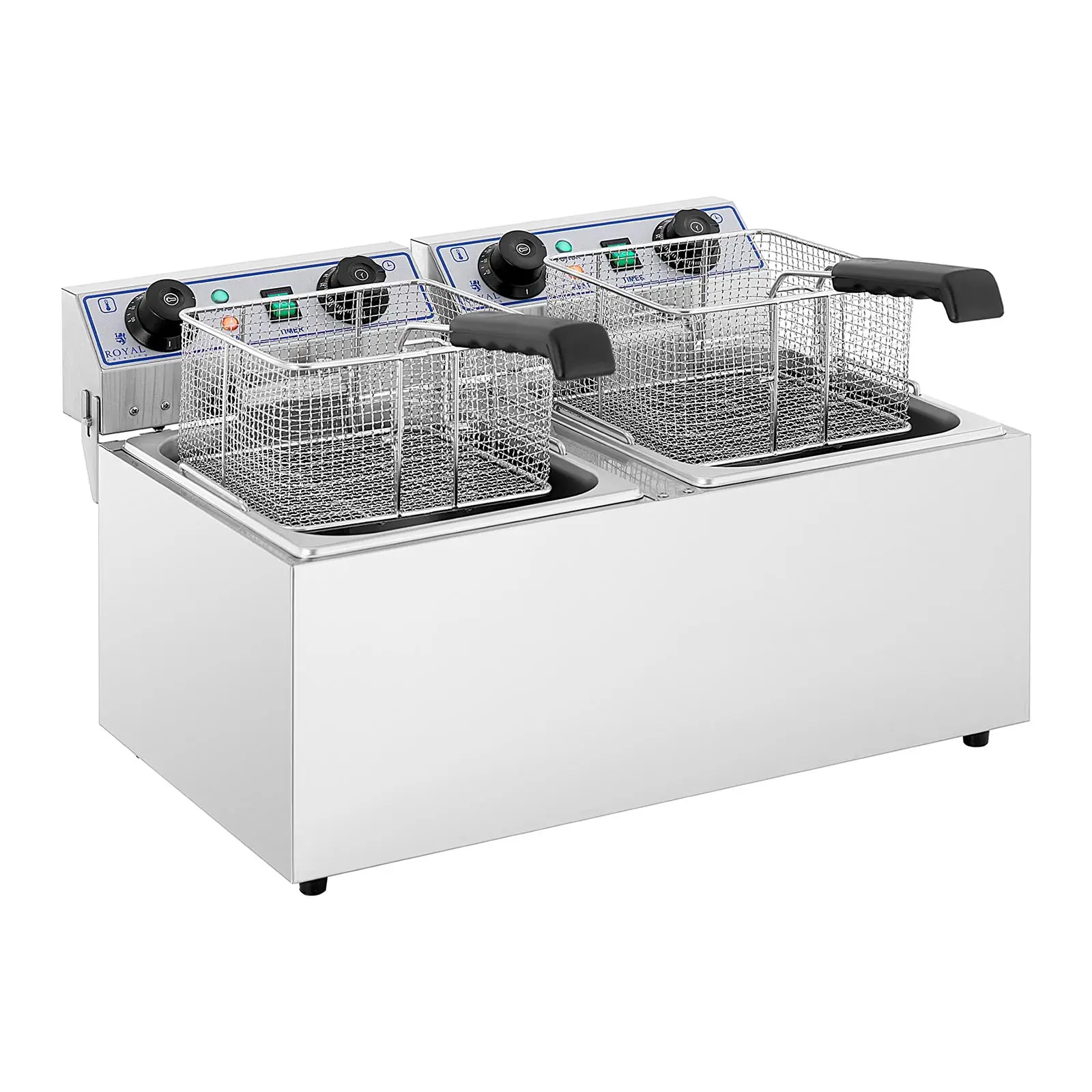 Elektrická dvojitá fritéza - 2 x 13 l - 6 400 W - časovač - Royal Catering (Se skříní: Ne)