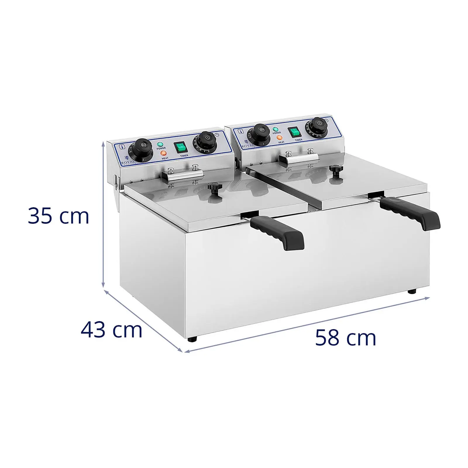 Elektrická dvojitá fritéza - 2 x 13 l - 6 400 W - časovač - Royal Catering (Tepelná ochrana: Ano)