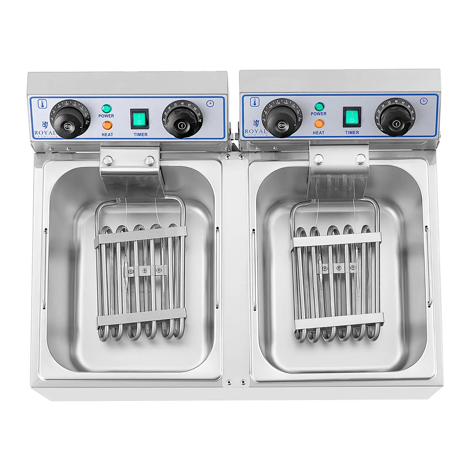 Elektrická dvojitá fritéza - 2 x 13 l - 6 400 W - časovač - Royal Catering (Celkový objem: 26 l)