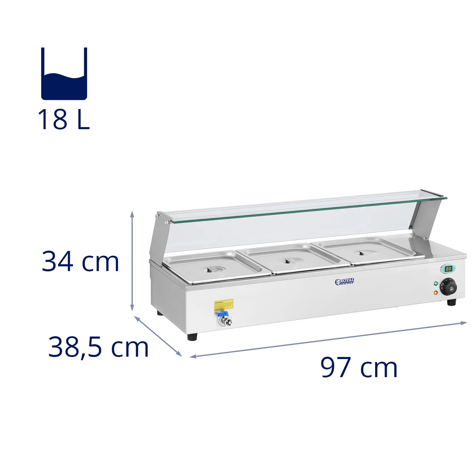 Bain Marie - 3 x GN - 1/2 - vypúšťací kohútik