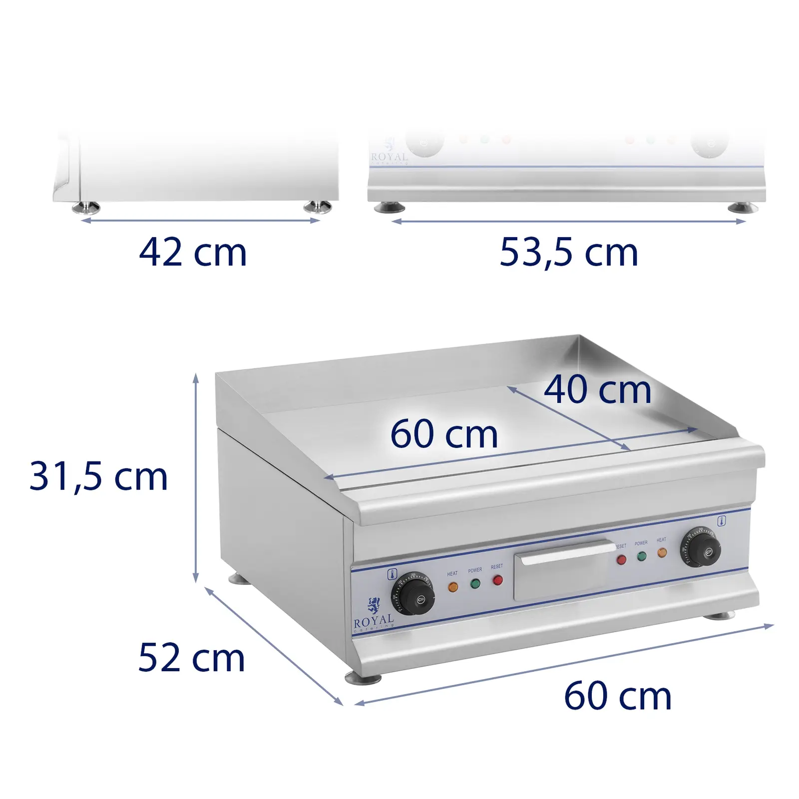 Płyta grillowa - 60 cm - gładka - 2 x 3200 W (Powierzchnia grzewcza: Gładka)