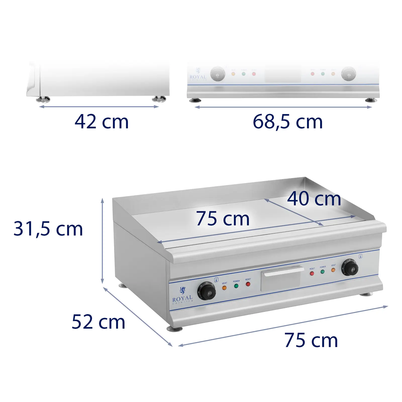 Płyta grillowa - 75 cm - gładka - 2 x 3200 W (Powierzchnia grzewcza: Gładka)