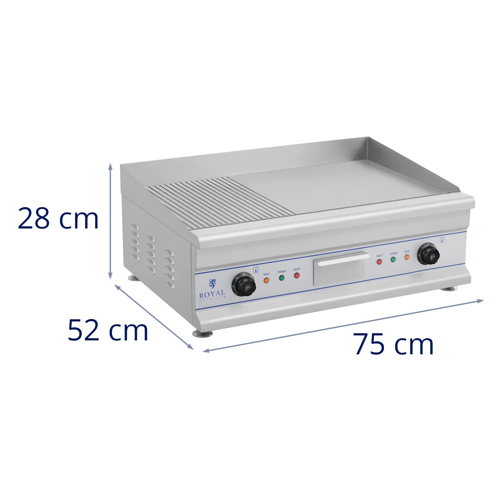 Elektrische bakplaat - 75 cm - glad/geribbeld - 2 x 3200 W (Grillplaat: Geribbeld + Vlak)