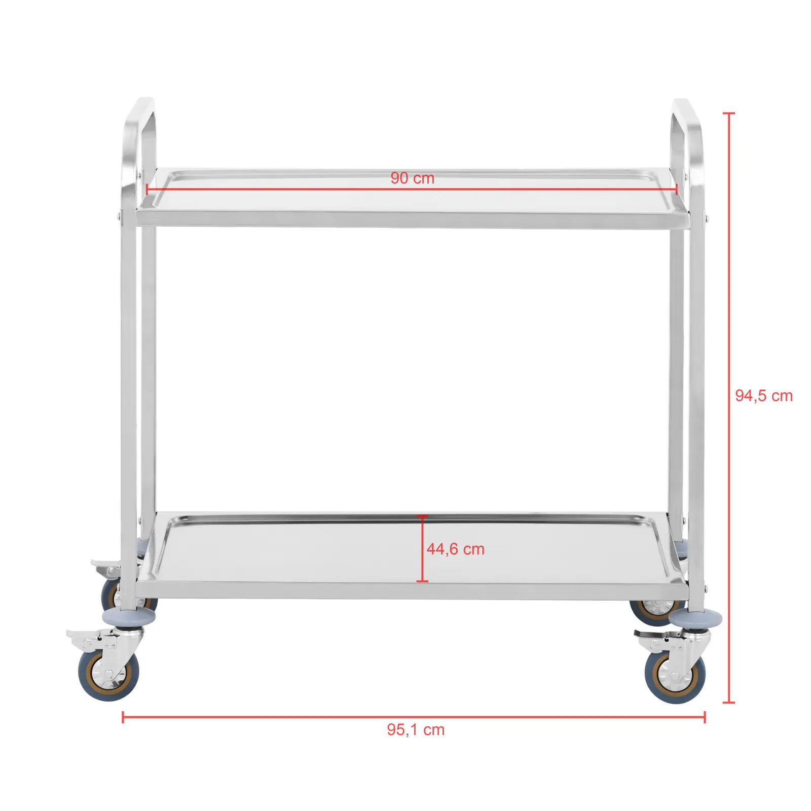 Servierwagen - Edelstahl - 2 Borde - Ablagen: 90 x 50 cm - 300 kg - Royal Catering