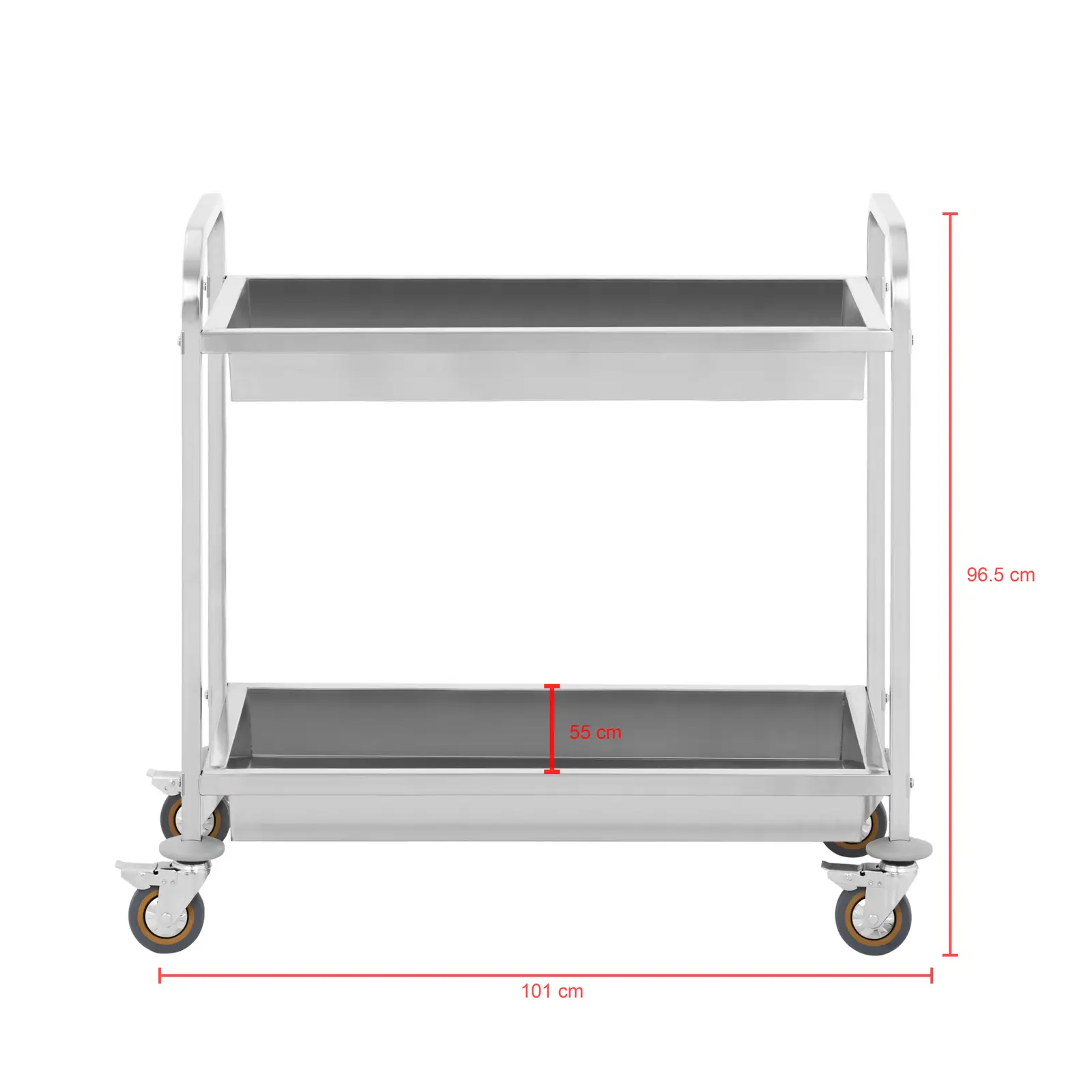Charriot de service - 2 bacs - inox - étagères : 84 x 43,5 cm - 320 kg - Royal Catering (Espacement étagères: 620 cm)