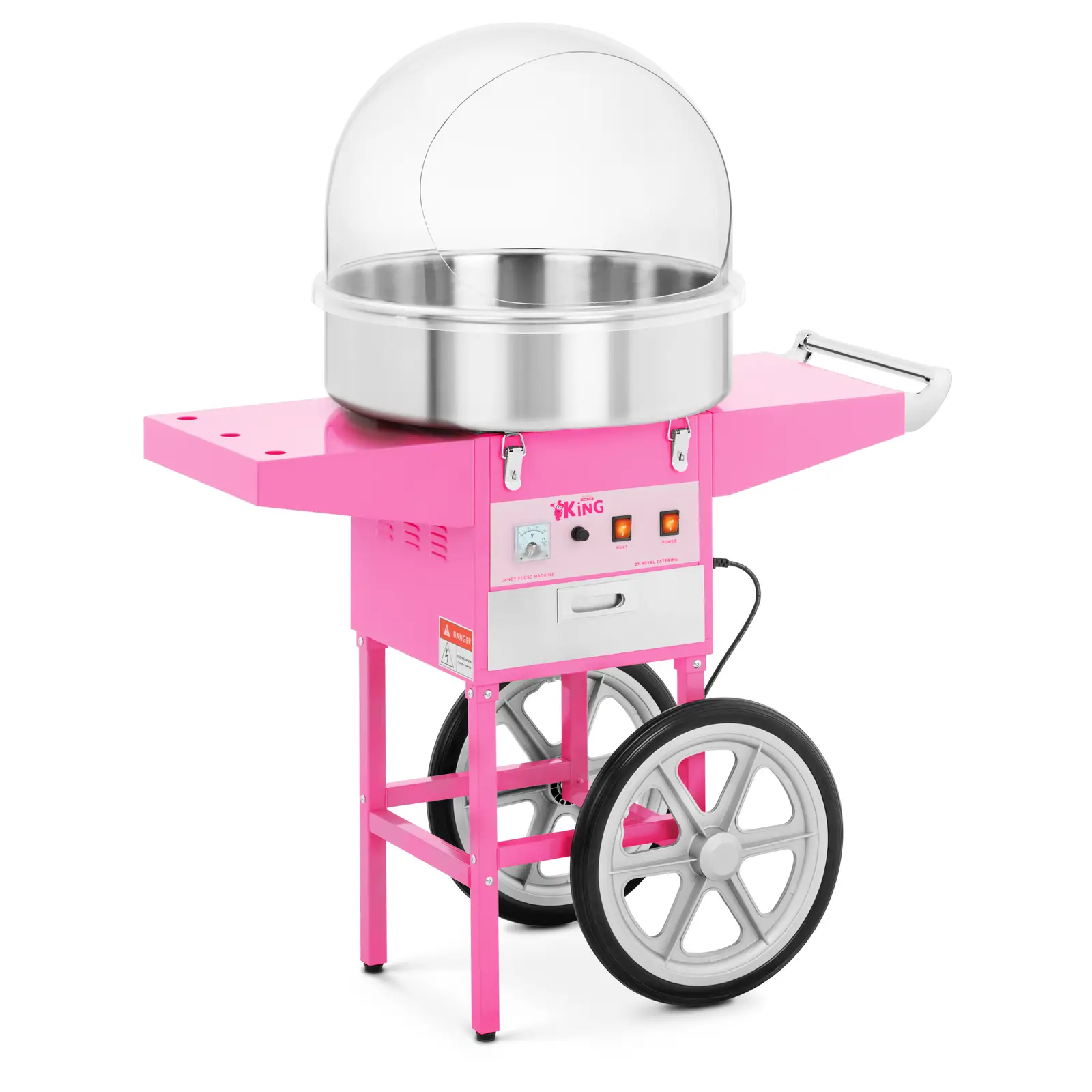 Zuckerwattemaschine mit Wagen - 52 cm - 1200 W - Spuckschutz - pink - Royal Catering