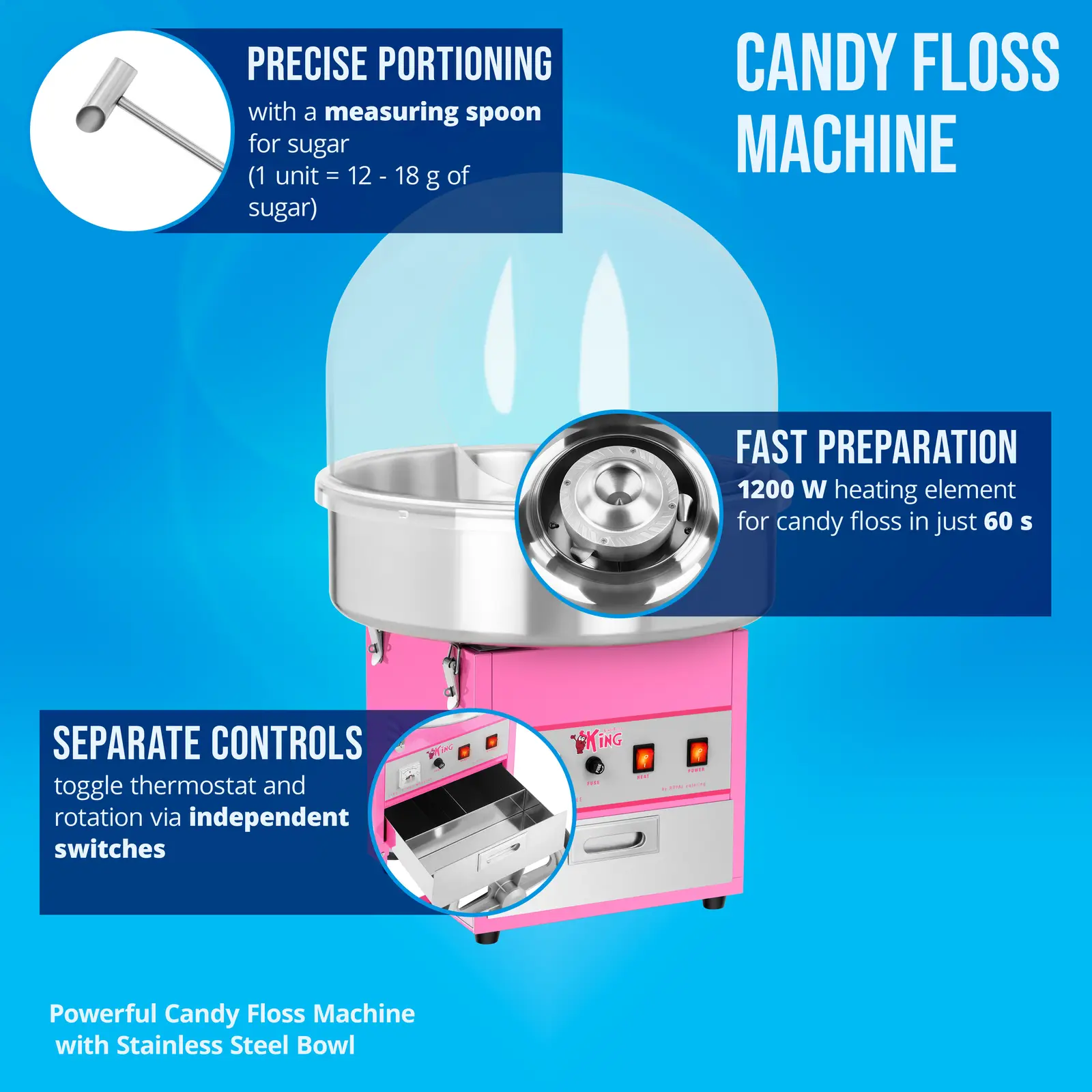 Candy Floss Machine - 52 cm - 1,200 W - sneeze guard