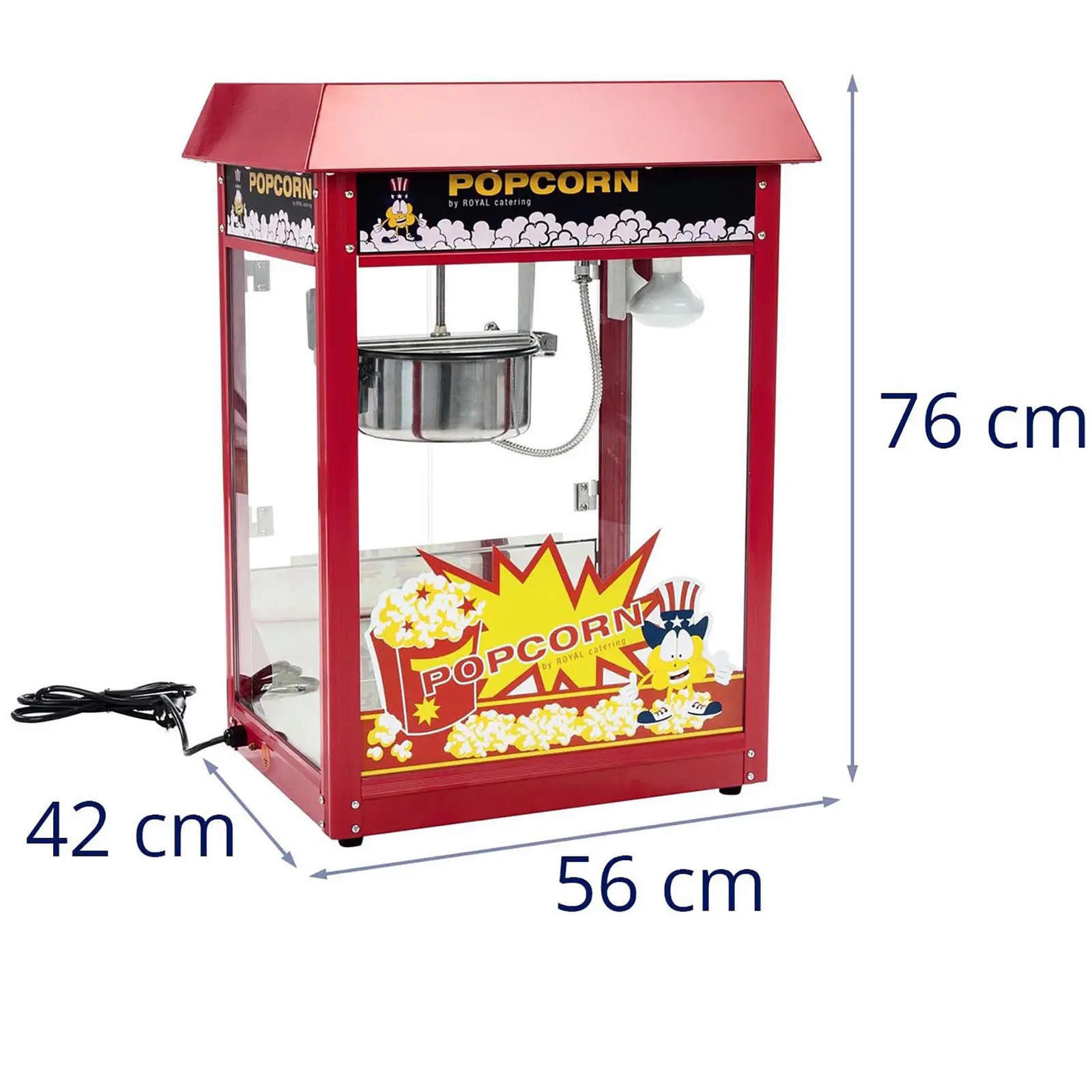 Pieni popcorn-kone - teho 1600 W - ruostumatonta terästä, karkaistua lasia ja teflonia