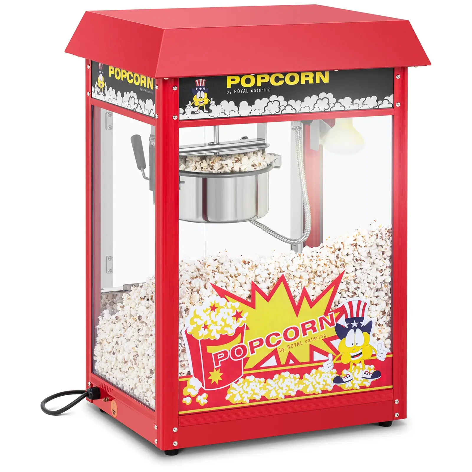 Small Popcorn Machine - 1600 W, stainless steel, tempered glass and Teflon
