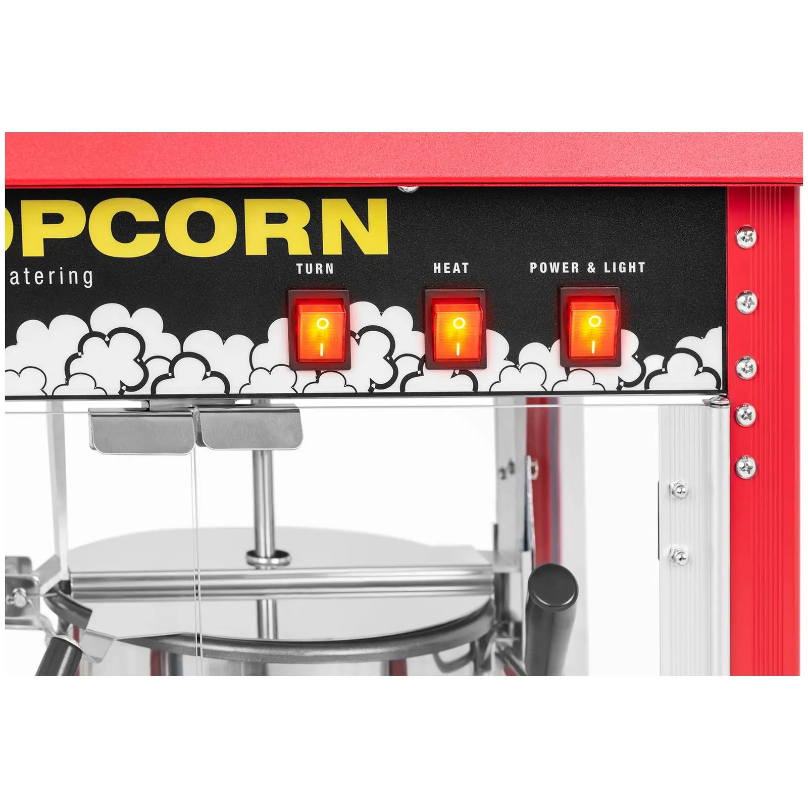 Macchina per popcorn piccola - Acciaio inossidabile rosso con vetro temperato e bollitore rivestito in teflon