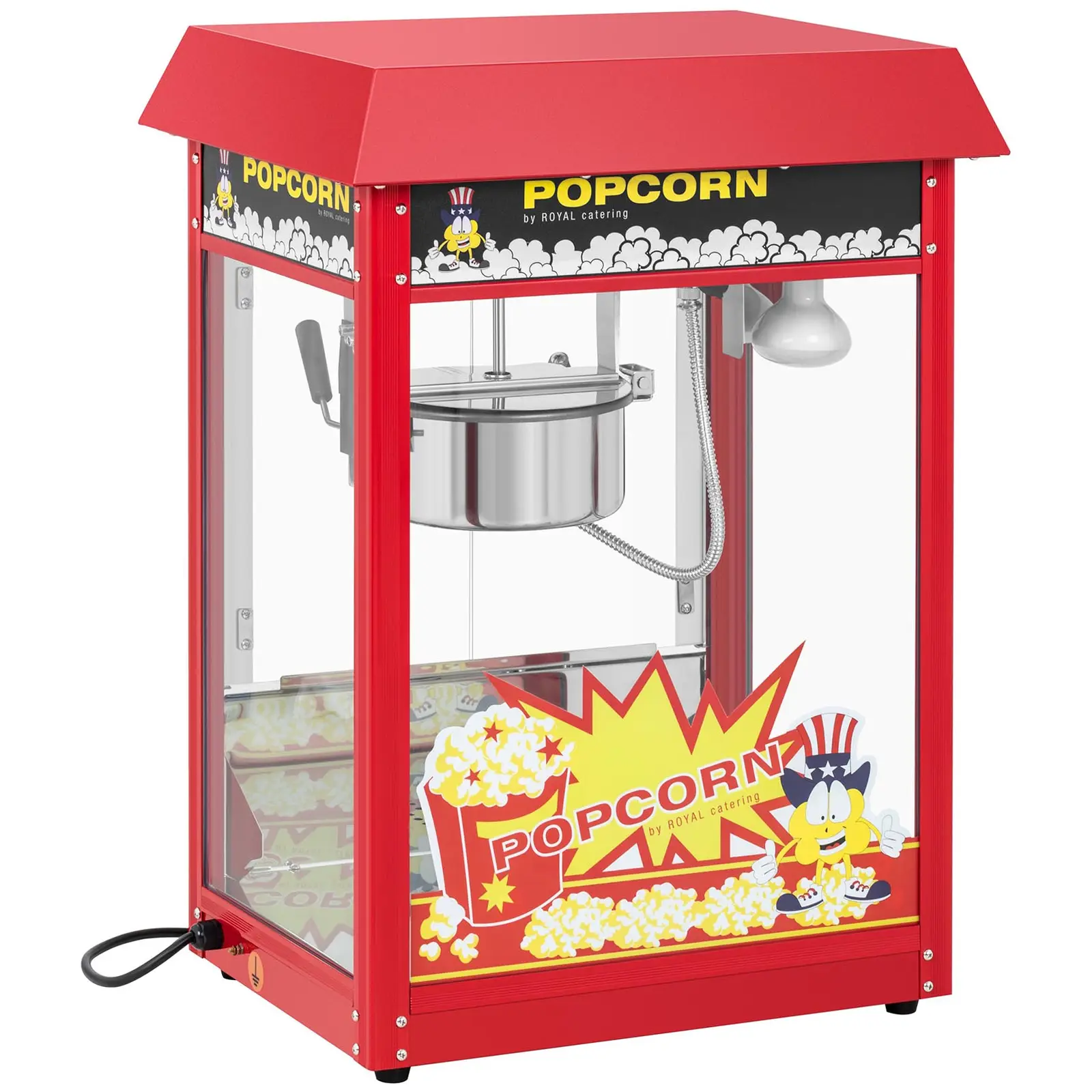 Small Popcorn Machine - 1600 W, stainless steel, tempered glass and Teflon