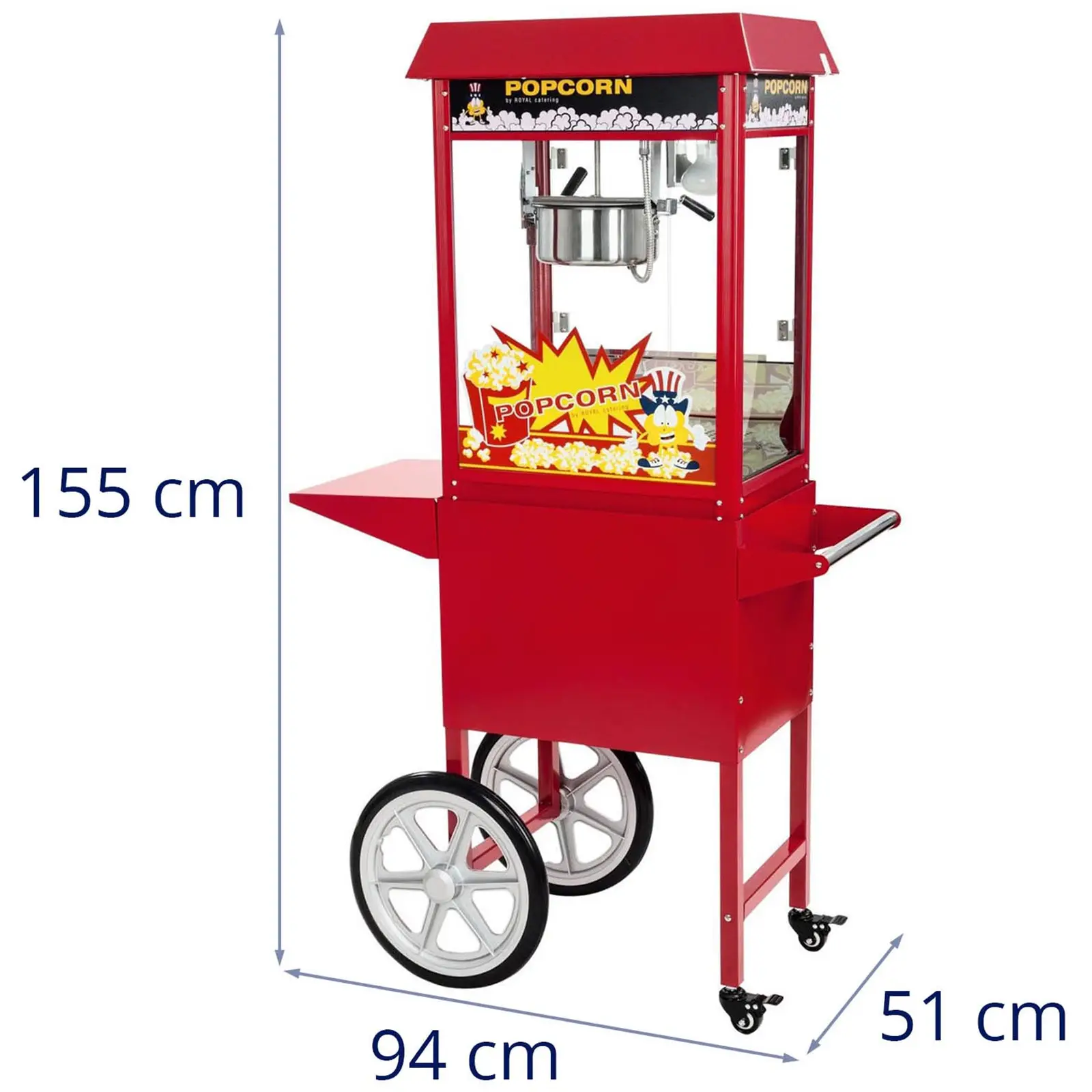 Popcornmaschine mit Wagen - 1500 W - 5 kg/h - rot - Royal Catering - 13