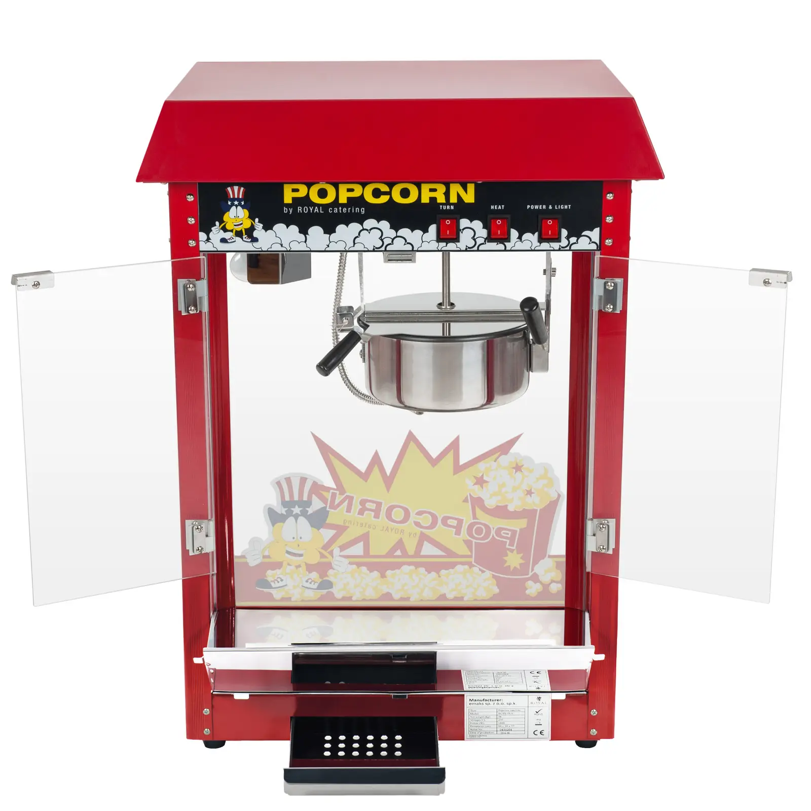 Popcornmaschine mit Wagen - 1600 W - 5 kg/h - rot - Royal Catering