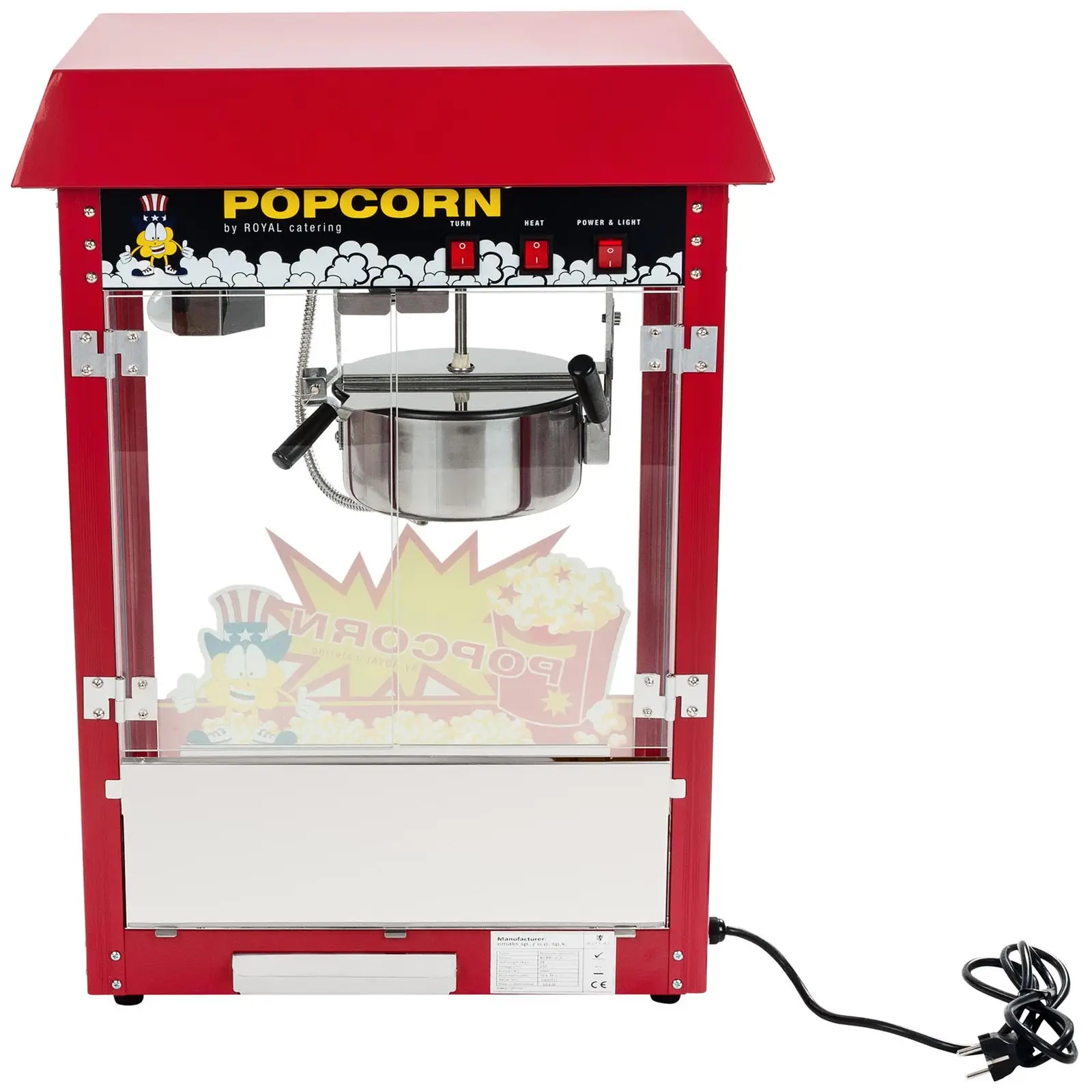 Stroj na popcorn s vozíkem - červený (Ohřevná zásuvka: Ano)