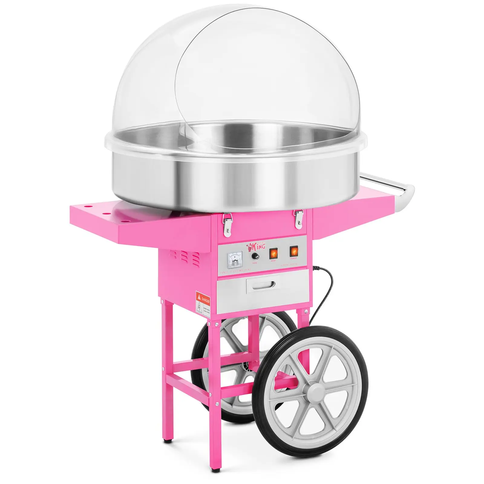 Candyfloss-maskine med vogn - 72 cm - beskyttelseskuppel