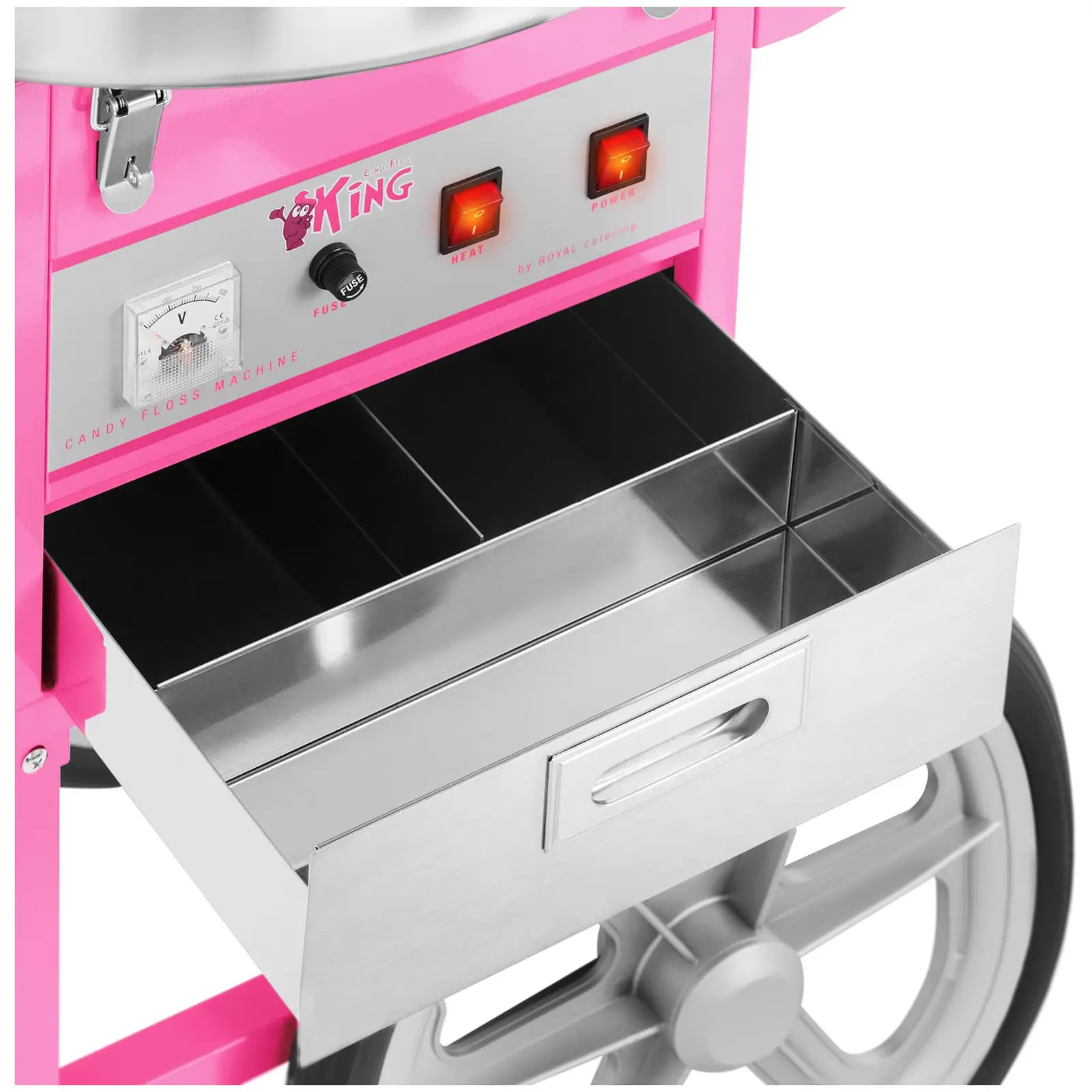 Zuckerwattemaschine mit Wagen - 72 cm - 1200 W - Spuckschutz - pink - Royal Catering (Wagen: Ja)