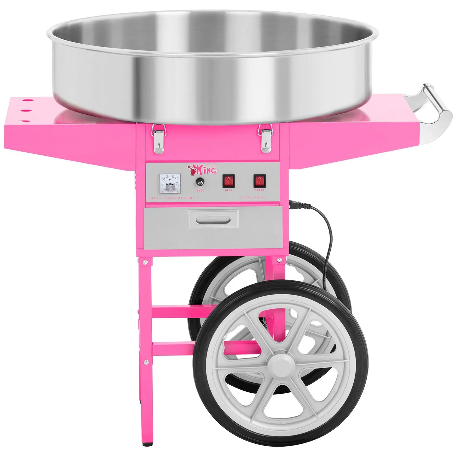 Zuckerwattemaschine mit Wagen - 72 cm - 1200 W - Spuckschutz - pink - Royal Catering (Leistung [W]: 1200)