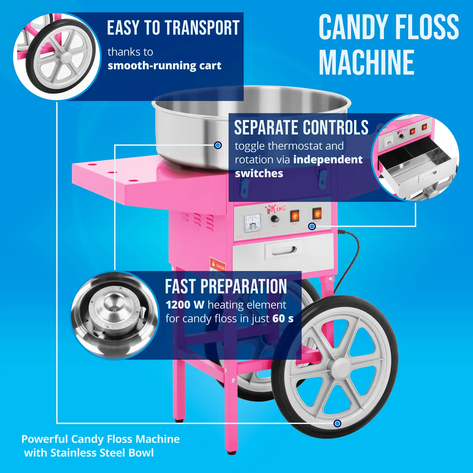 Produtos recondicionados Máquina de algodão doce com carrinho - 52 cm