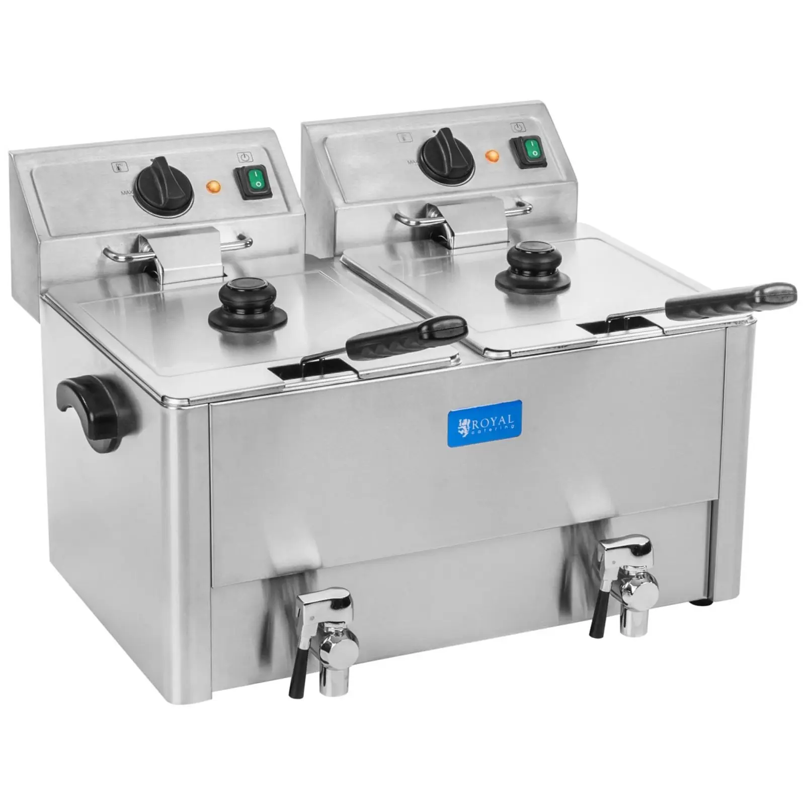 Elektro-Doppel-Fritteuse - 2 x 13 l - 6500 W - EGO-Thermostat - Ablasshahn - Royal Catering