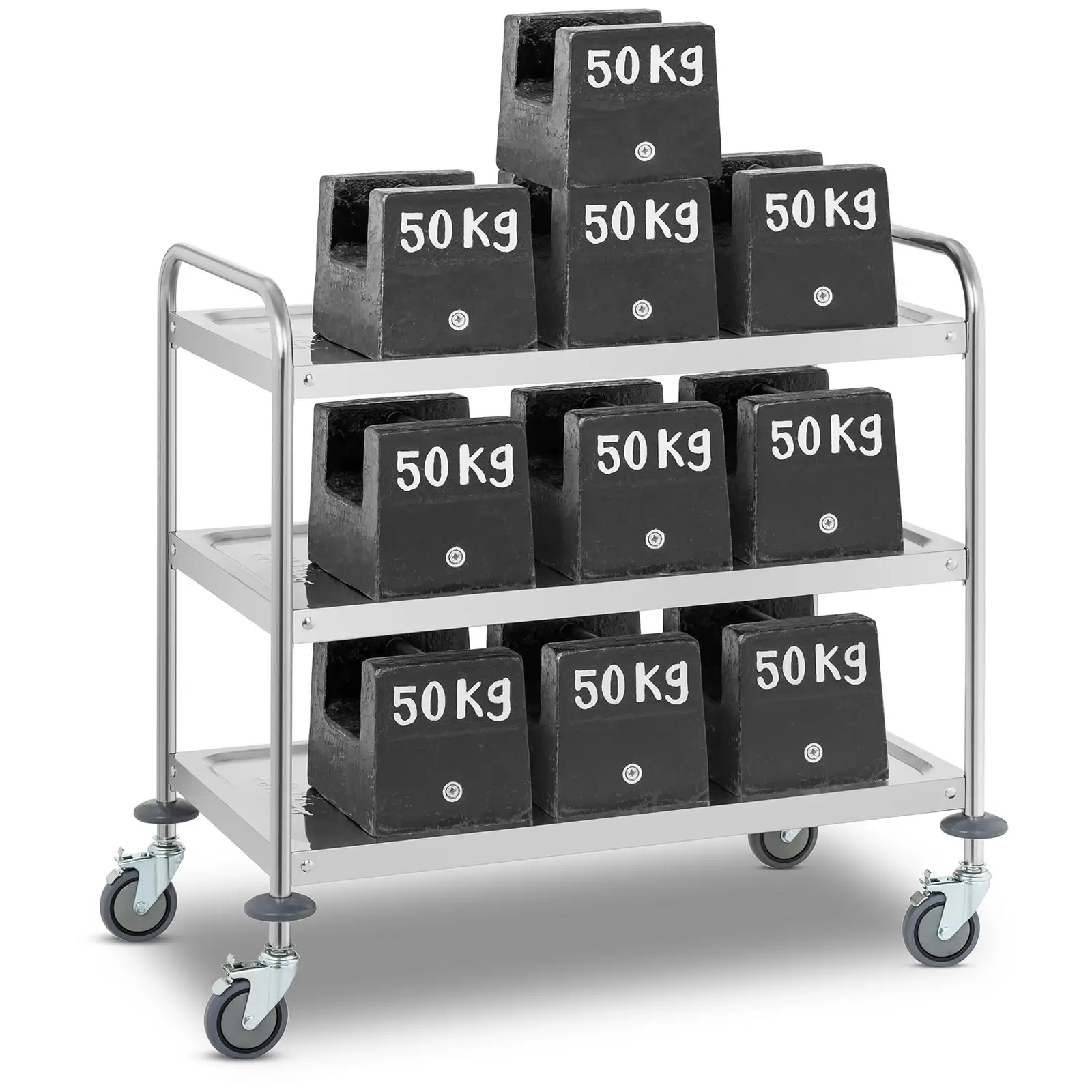 Servírovací vozík - 3 police - 150 kg - kulatá trubka (Počet brzd: 4)