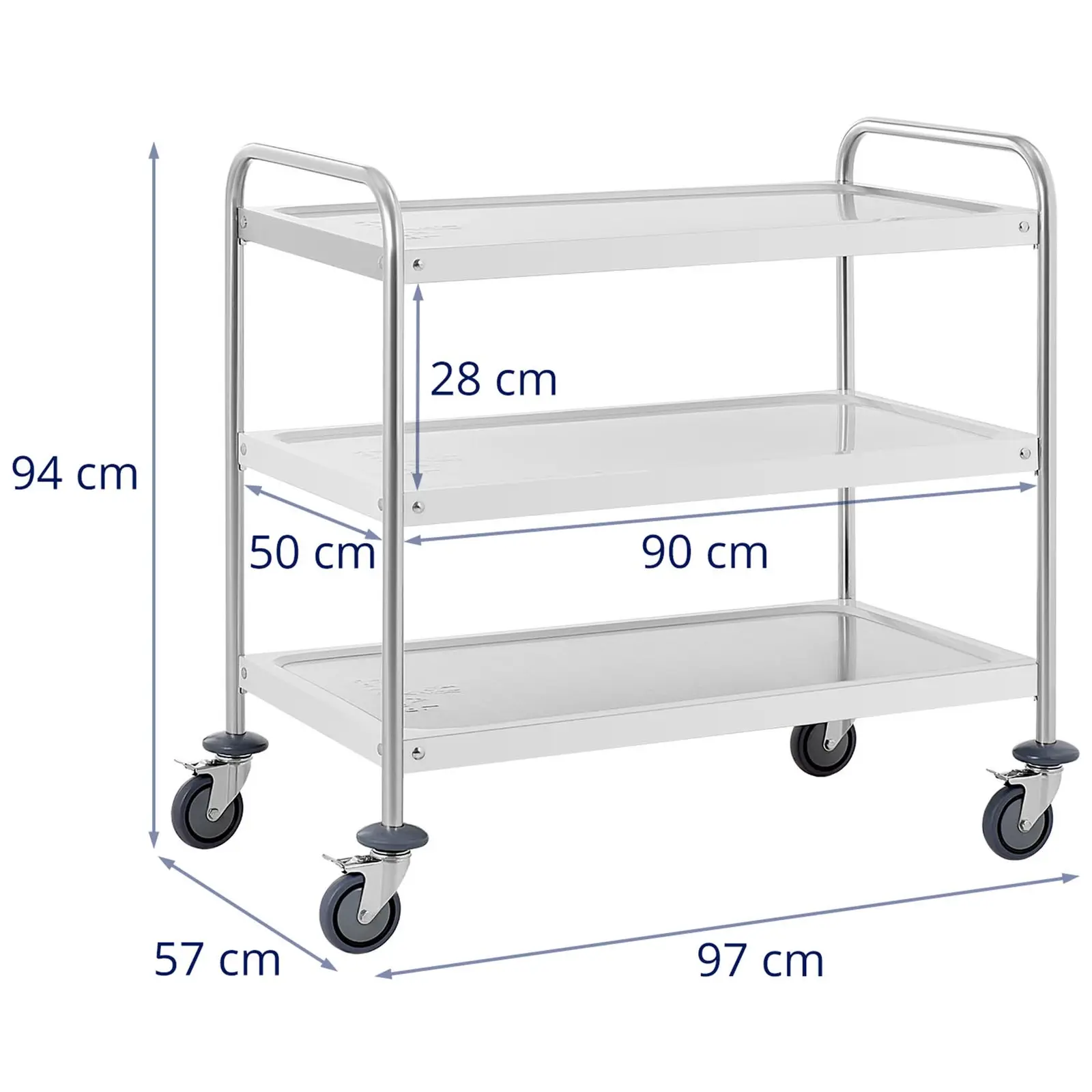 Servírovací vozík - 3 police - 150 kg - kulatá trubka (Rozestup mezi policemi: 250 cm)