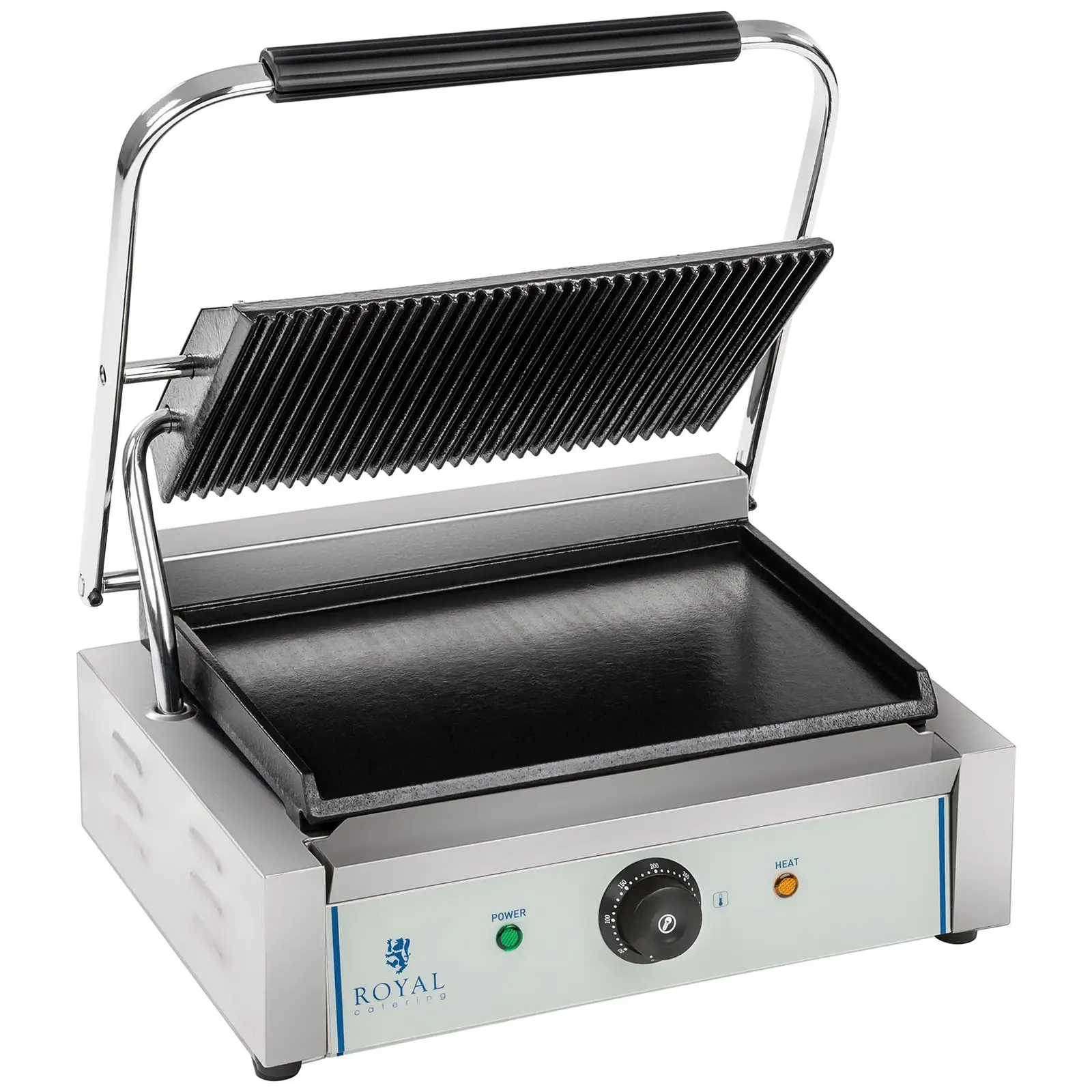 Machine à panini - Plaque supérieure rainurée - 2 200 W (Plateau d'égouttage: Oui)