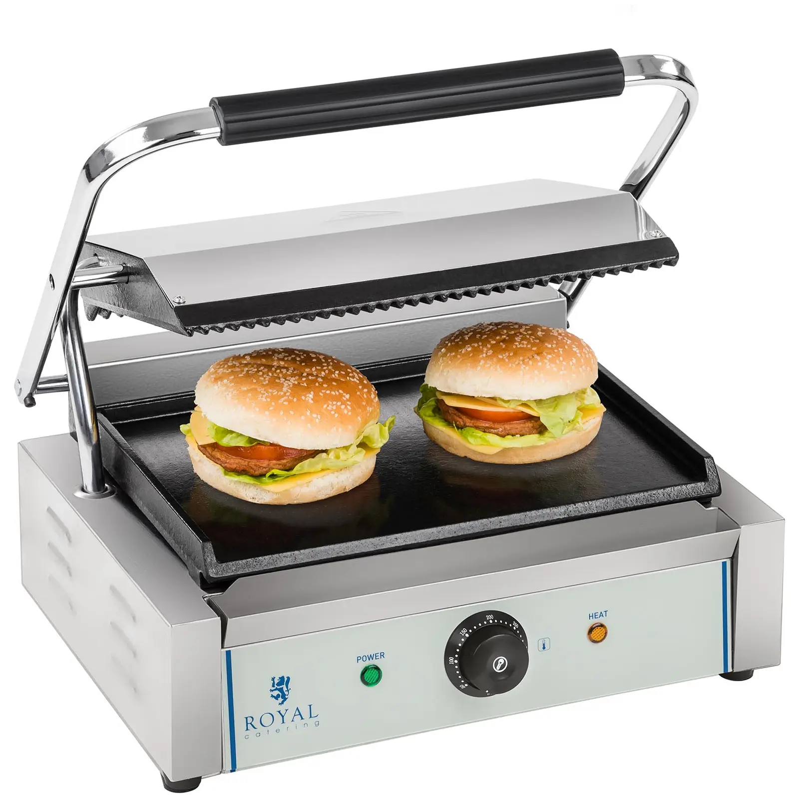 Machine à panini - Plaque supérieure rainurée - 2 200 W (Plaque(s) de cuisson: Rainurée + Lisse)
