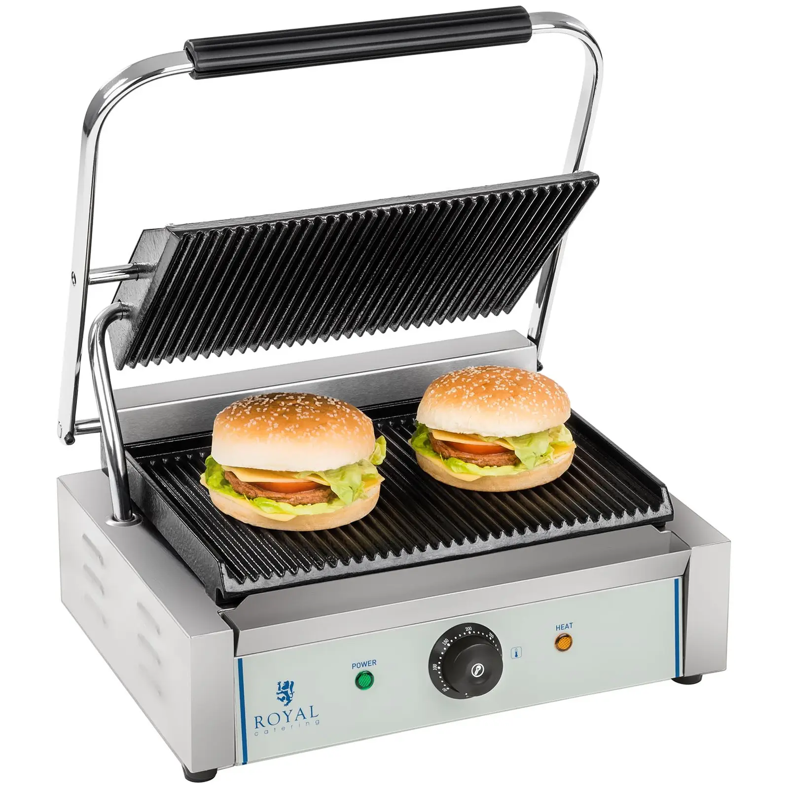 Machine à panini nervurée - 1 x 2.200 watts (Plateau d'égouttage: Oui)