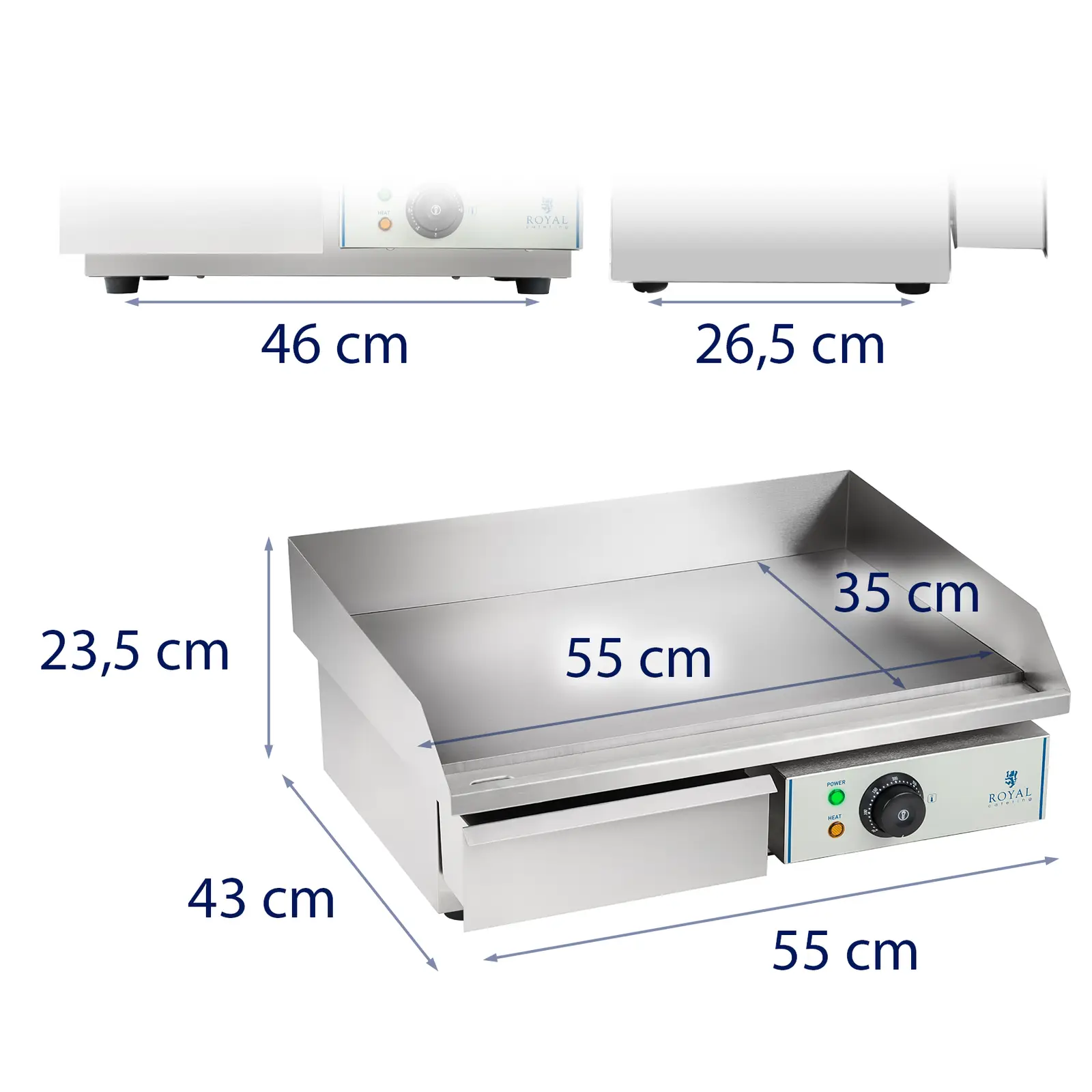 Płyta grillowa - 55 cm - gładka - 3000 W (Grubość płyty grillowej: 10 mm)