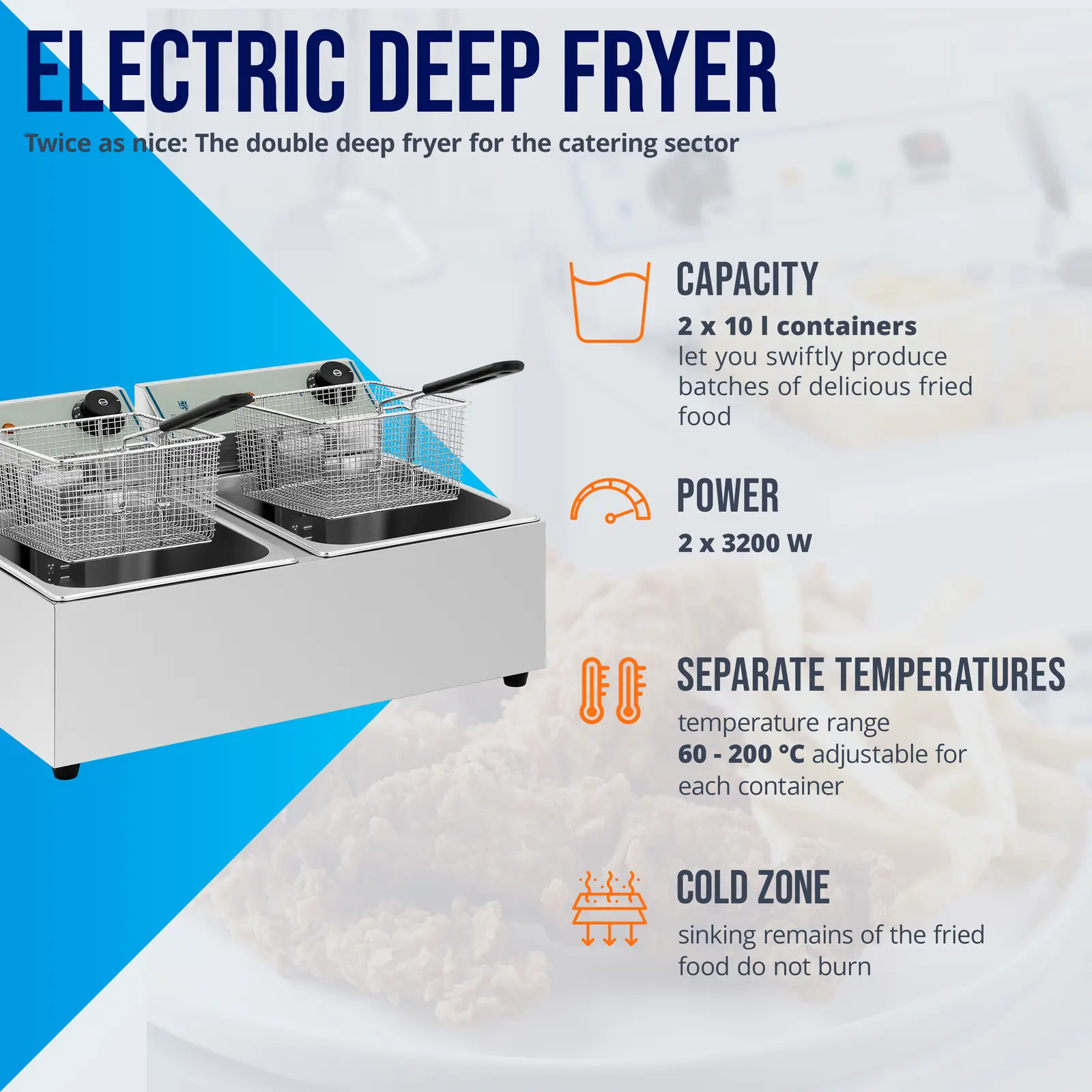 Elektrická dvojitá fritéza - 2 x 10 l - 6400 W - ECO - Royal Catering (Časovač: Ne)
