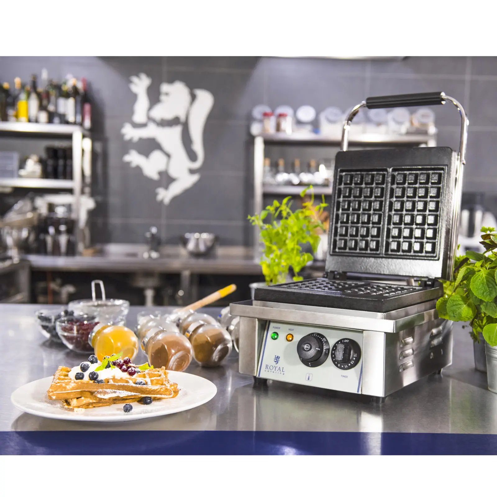 Vaflovač - na belgické vafle - 2 000 W - obdélníkový - Royal Catering (Časovač: Ano)