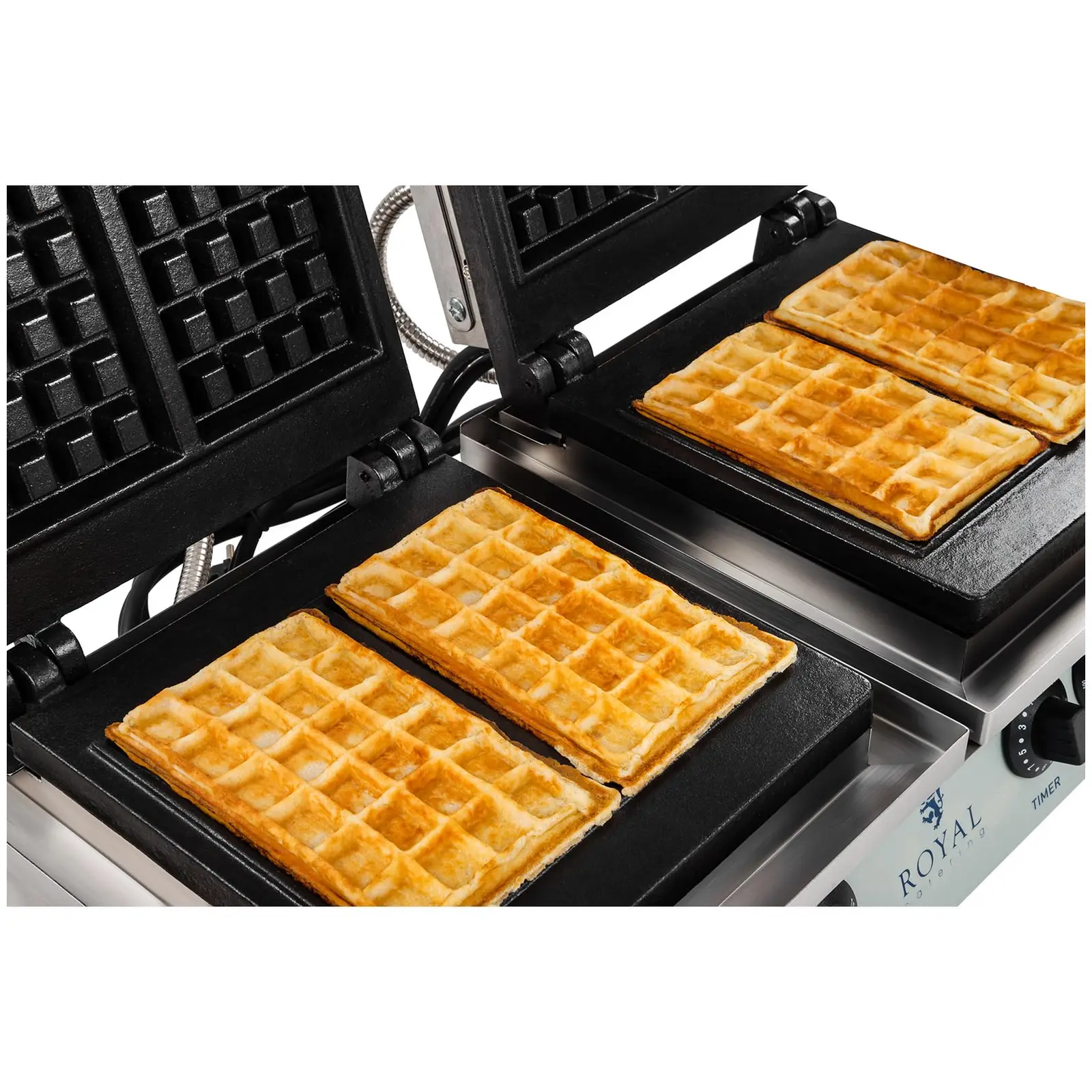 Vaflovač na belgické vafle - 2 x 2 000 W - obdélníkový (Časovač: Ano)