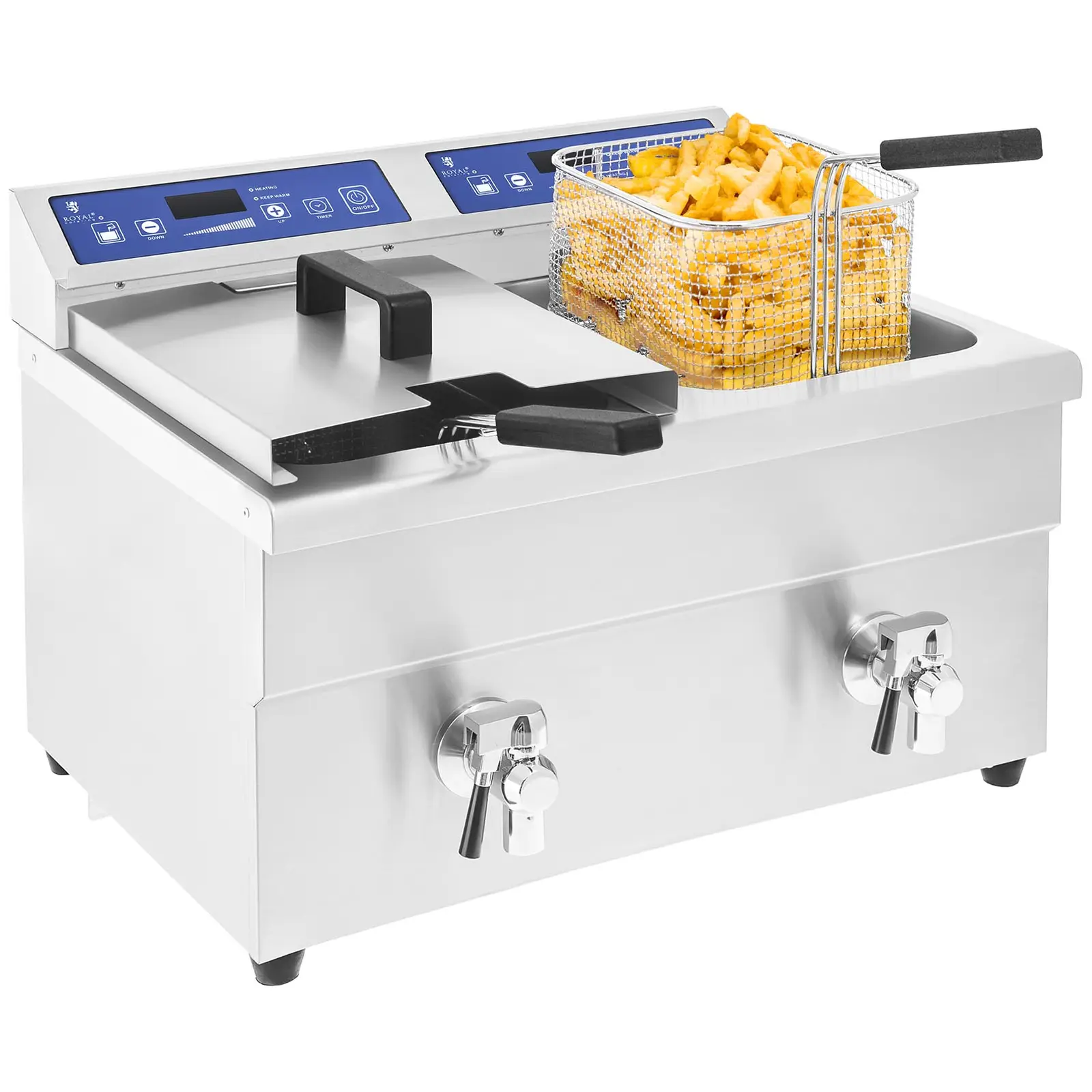 Indukční fritéza - 2 x 10 l - 2 x 3500 W - vypouštěcí kohout - časovač - Royal Catering (Maximální výkon [W]: 7000)