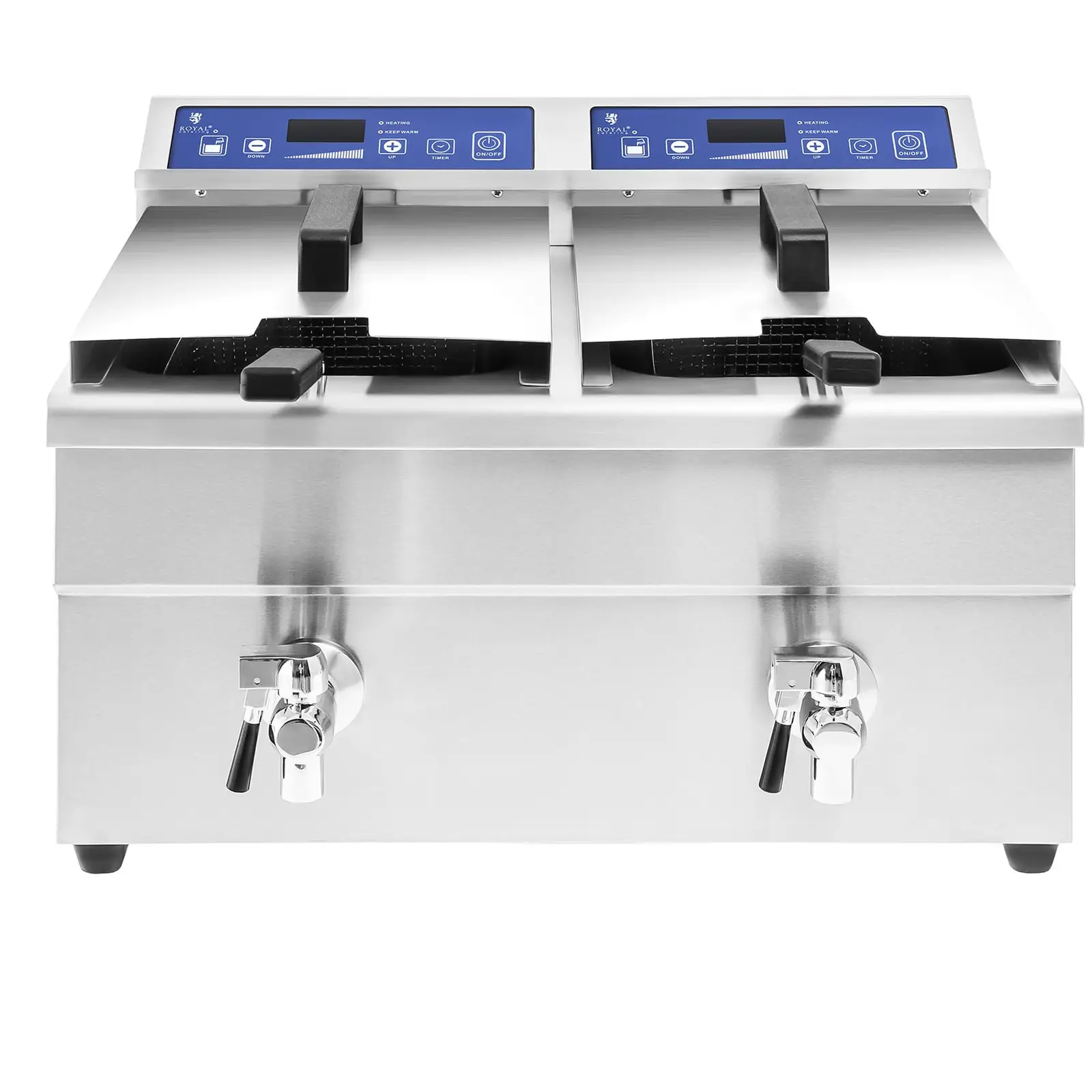 Indukční fritéza - 2 x 10 l - 2 x 3500 W - vypouštěcí kohout - časovač - Royal Catering (Celkový objem: 20 l)