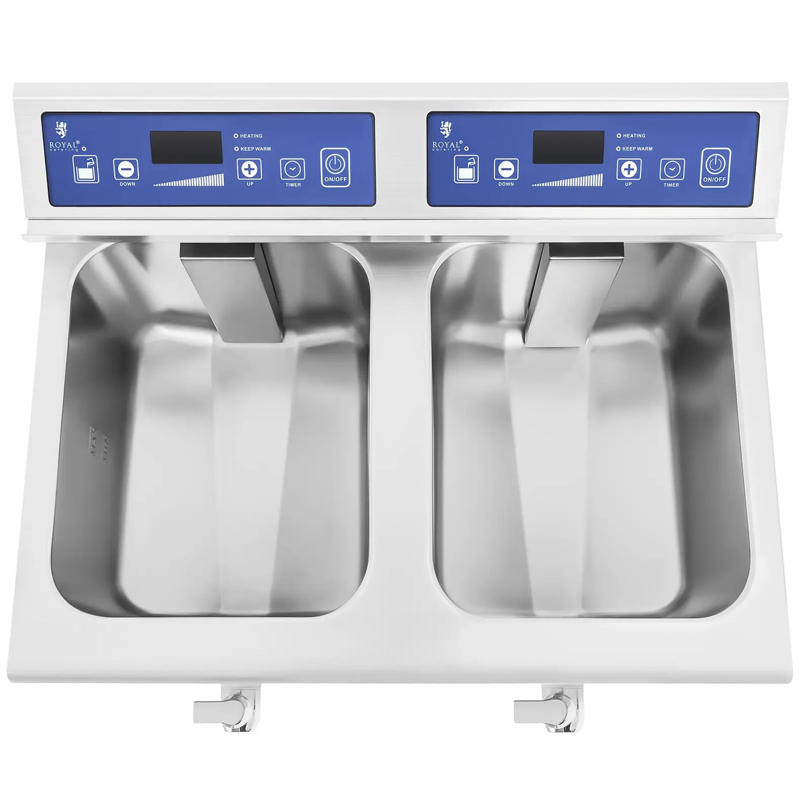 Indukční fritéza - 2 x 10 l - 2 x 3500 W - vypouštěcí kohout - časovač - Royal Catering (Barva: Stříbrná)