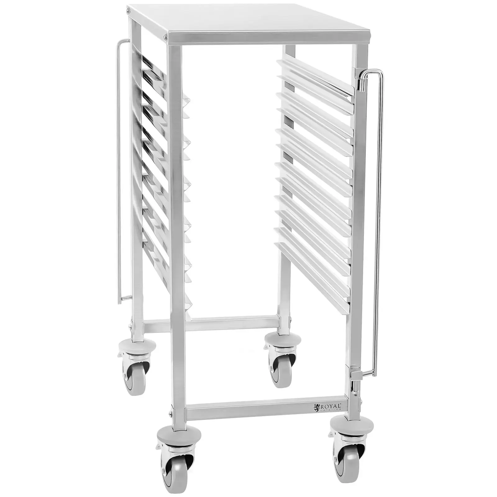 Charriot à plateaux - inox - pour 6 x GN 1/1 - Insertion longitudinale - 100 kg - 2 barres de sécurité - Royal Catering
