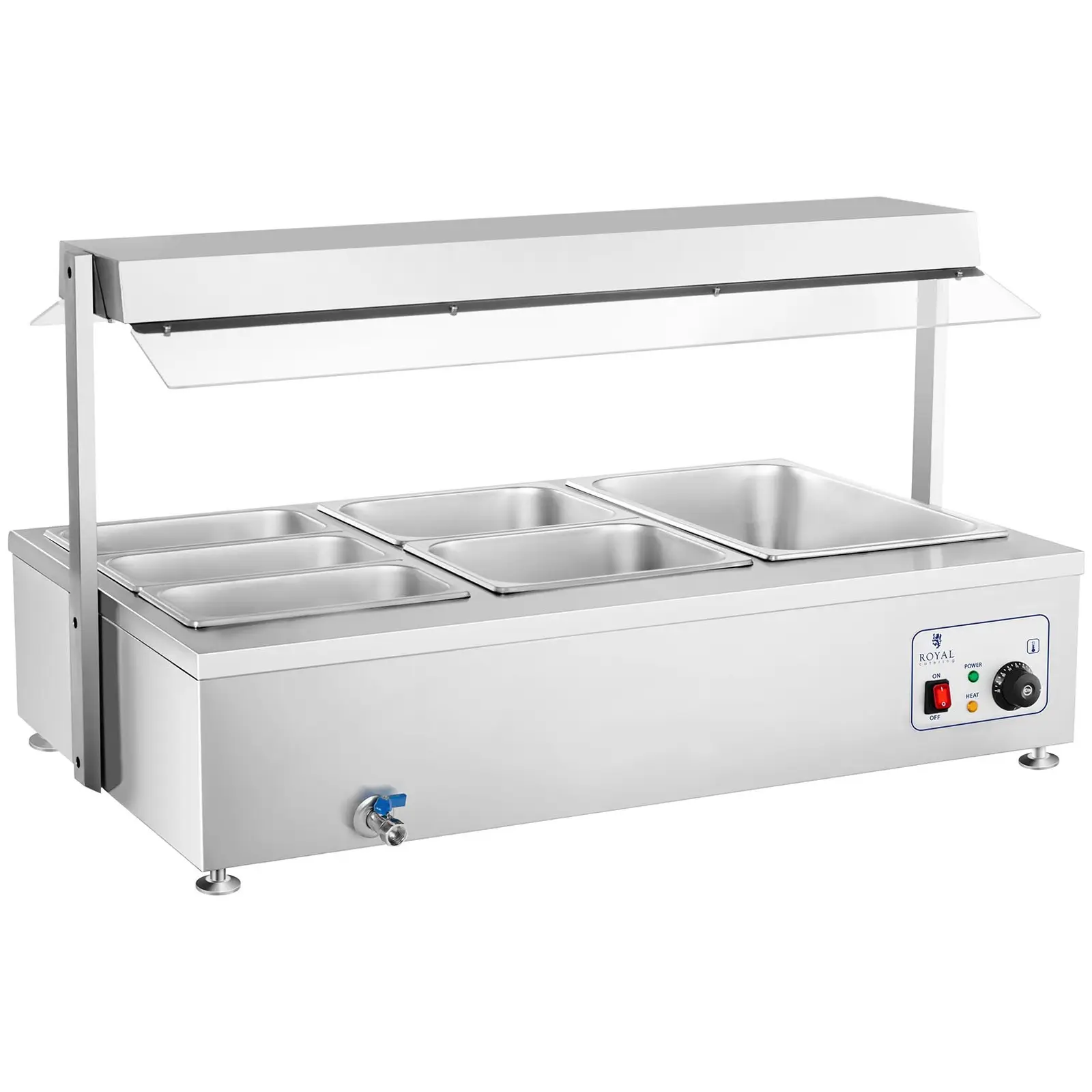 Bain Marie - 6 bacs GN - avec compartiment pour viande et robinet de vidange